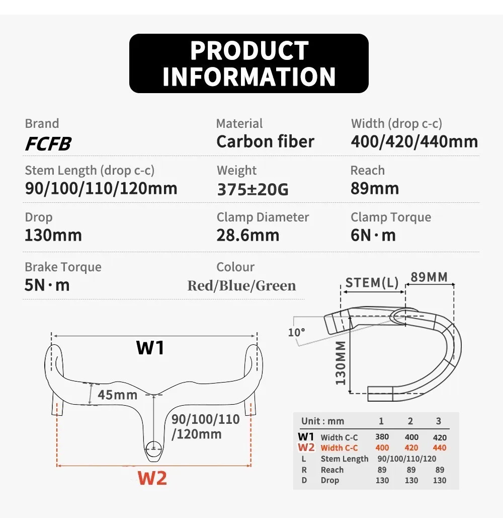 Road Bicycle Integrated Handlebar with Stem Carbon Reach 89mm Drop 130mm