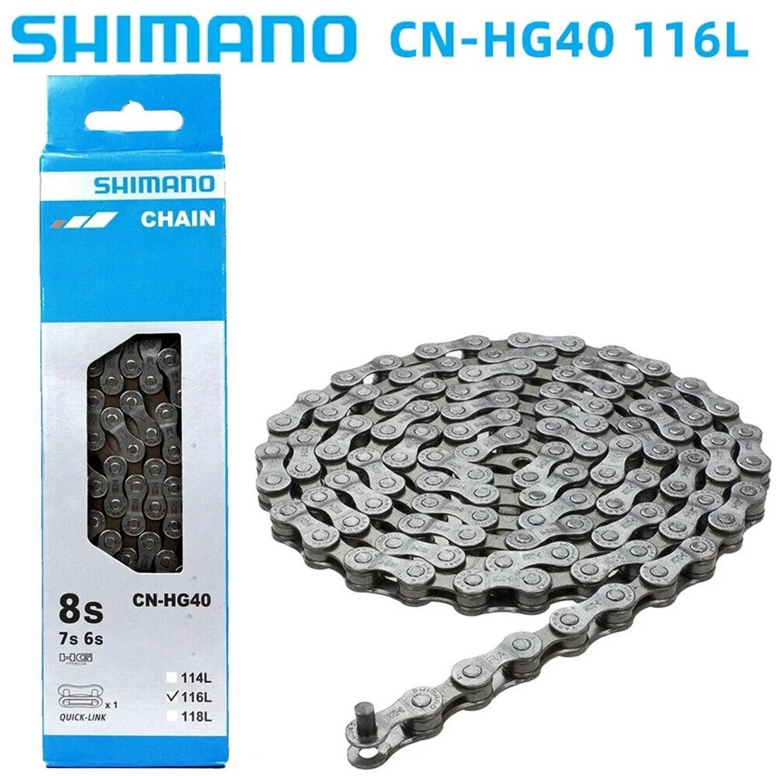 Shimano CN-HG40 6/7/8-Speed 116-Links Chain for 18/21/24-Speed Bike (With Link)