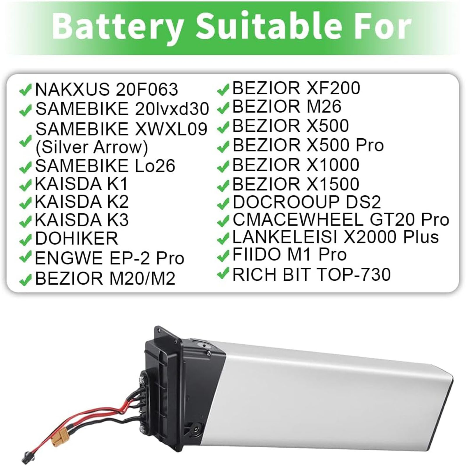 BEZIOR XF200 Ebike Battery 48V 10Ah Electric Bicycle ≤800W Motor Lithium Battery