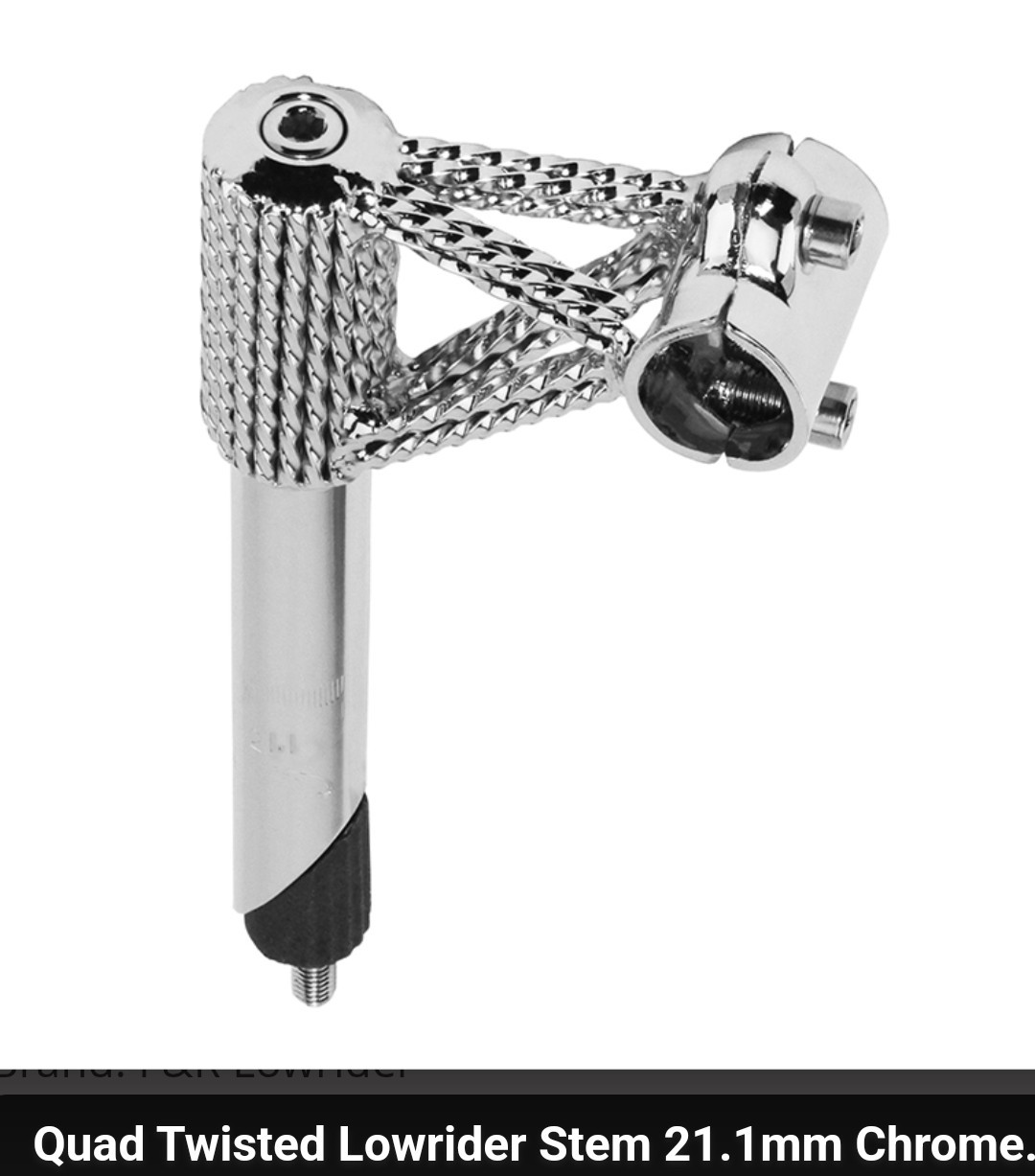 QUADRUPLE TWISTED LOWRIDER BICYCLE GOOSENECK/STEM 21.1 MM, CRUISERS, LOWRIDERS
