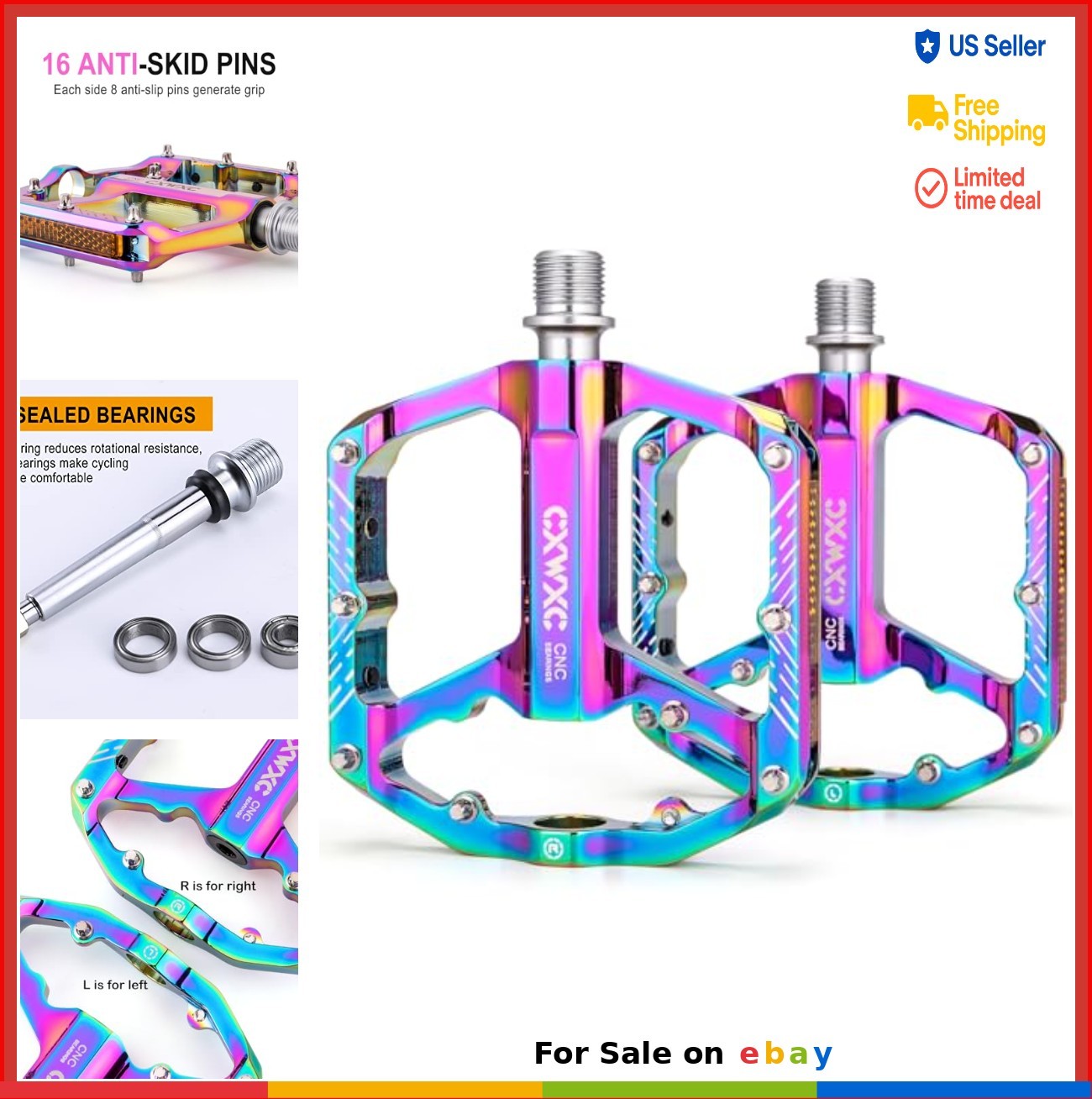 Bicycle Pedals Platform 9/16 3 Sealed Bearing Aluminum Flat Pedals for Road MTB