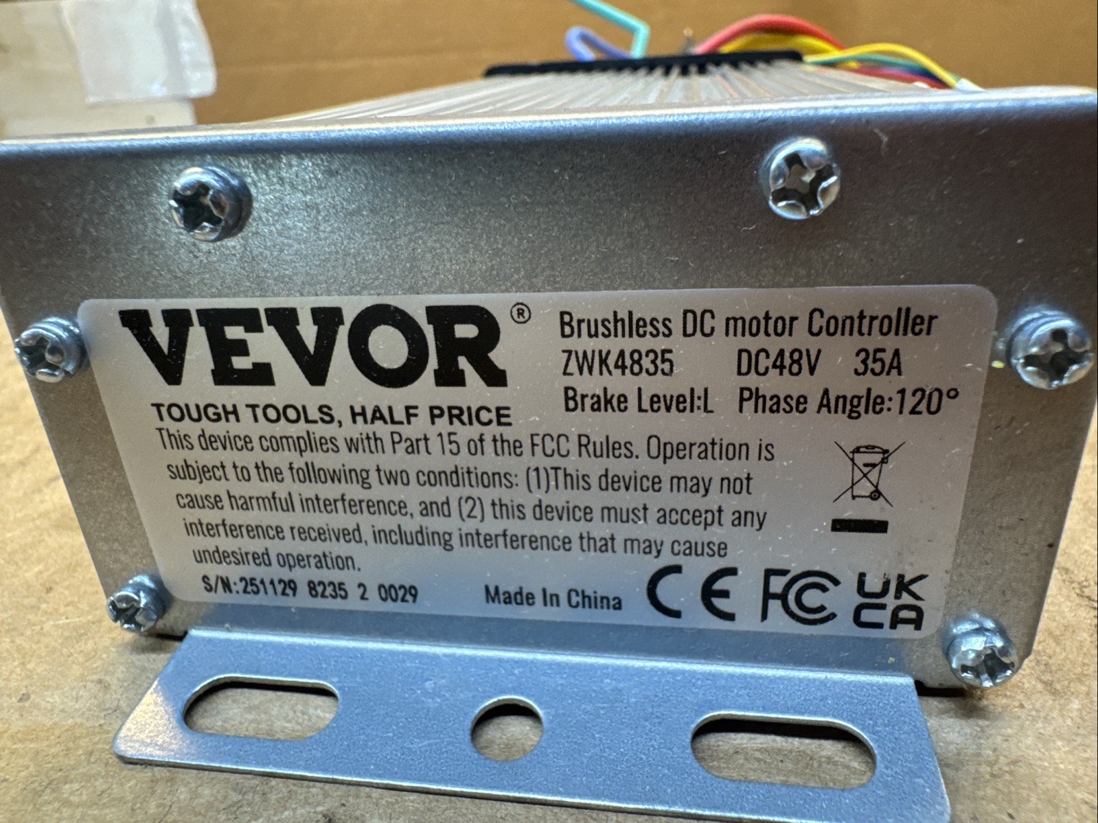 vevor brushless dc motor controller ZWK4835 48V 35A