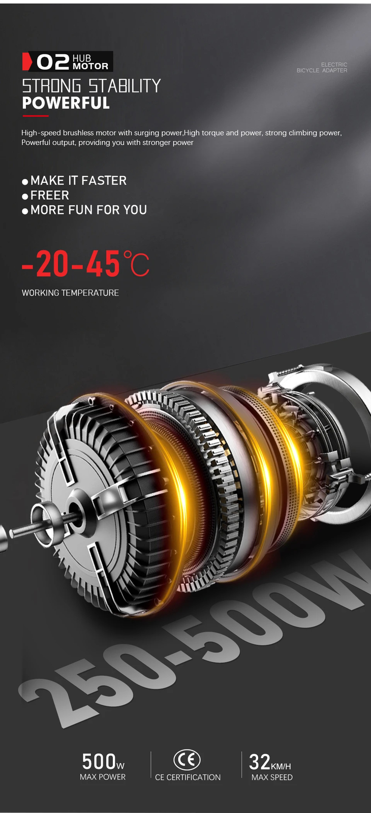 36V/48V 250W 350W 500W MTB Ebike High Speed Front/Rear Brushless Gear Hub Motor