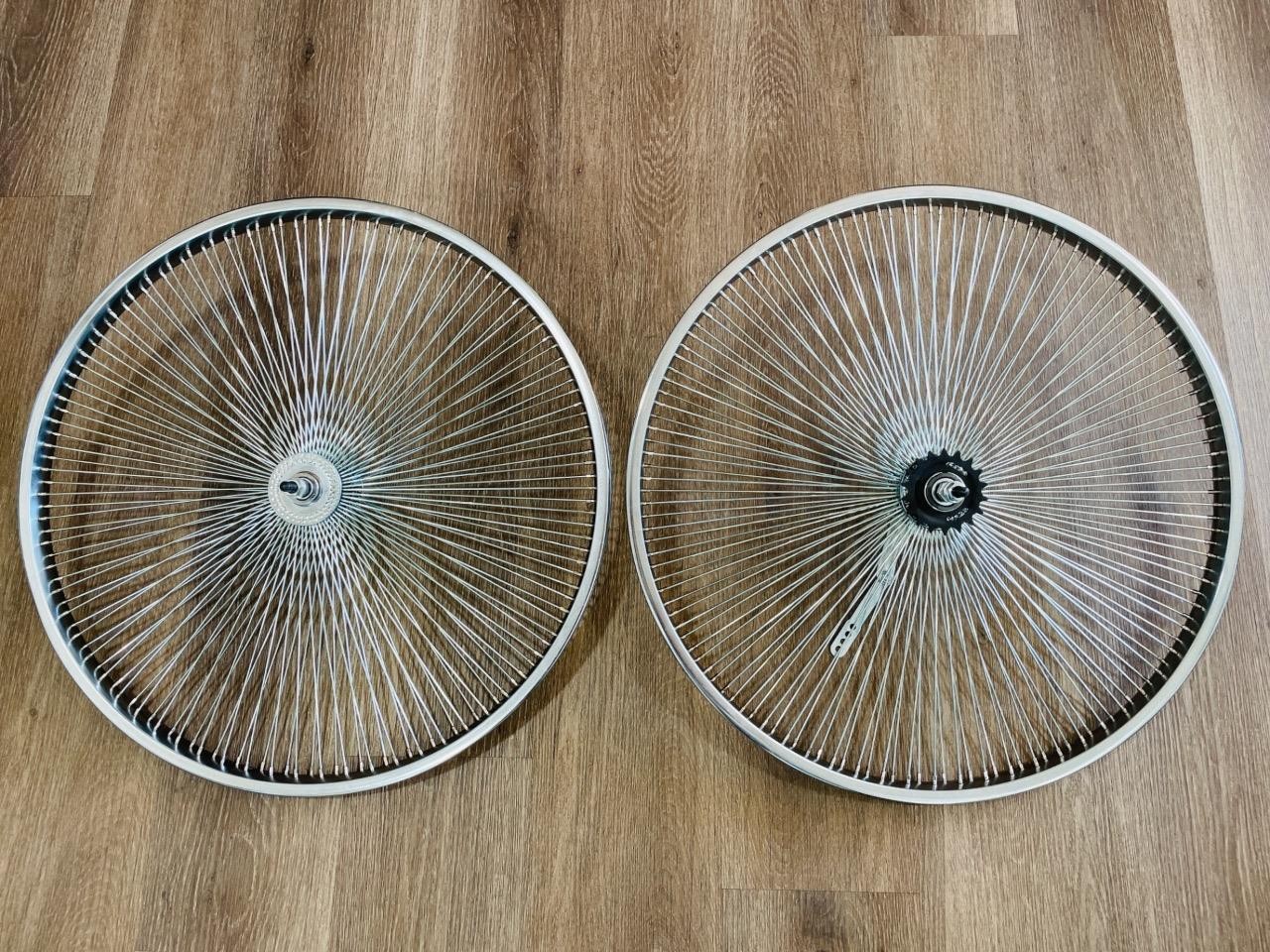 Pair of 26″ Cruiser Lowrider Bicycle Dayton CHROME Wheels 144 Spoke Front & Rear