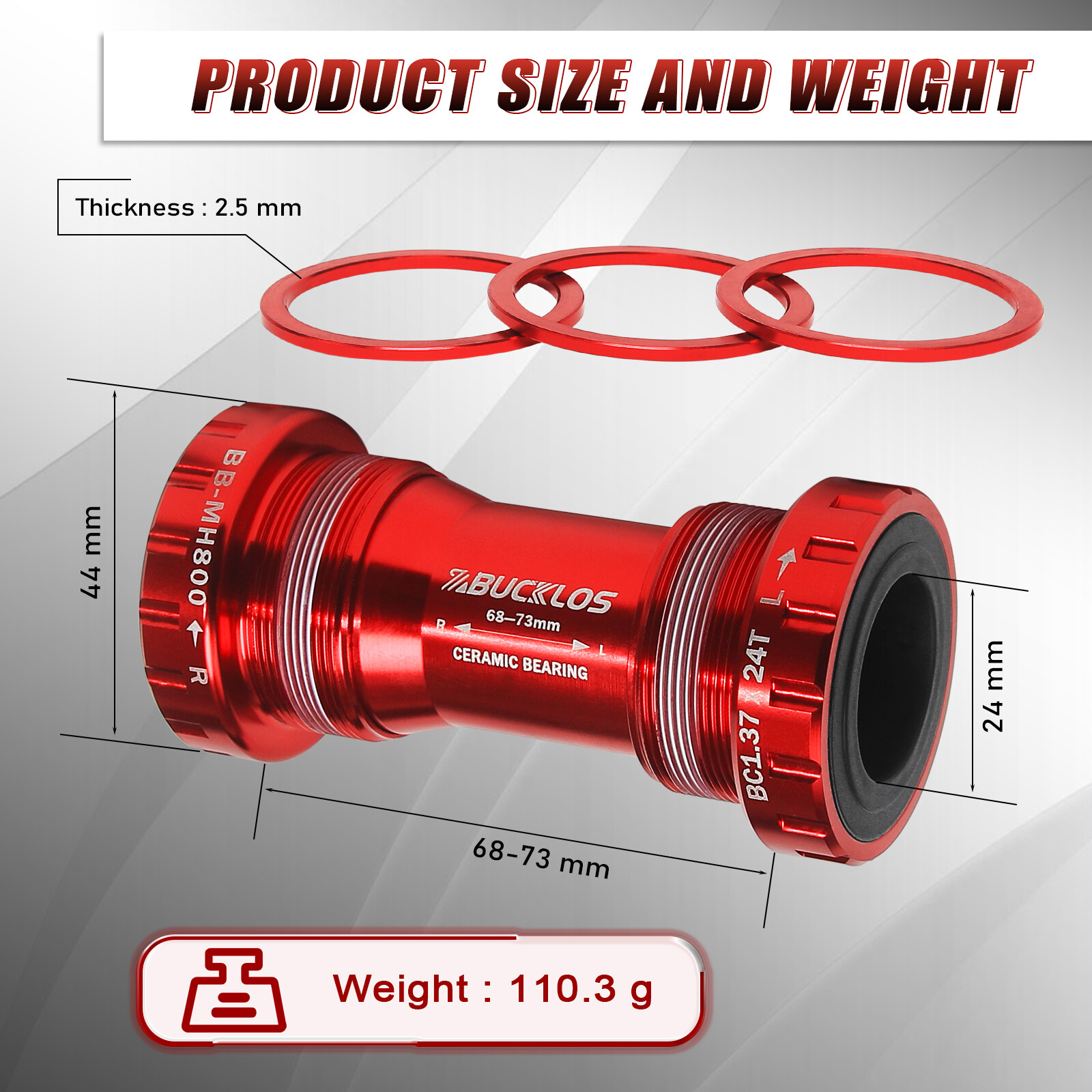 MTB BIKE BOTTOM BRACKET 68-73MM THREADED HOLLOWTECH II 24mm BEARING FOR SHIMANO