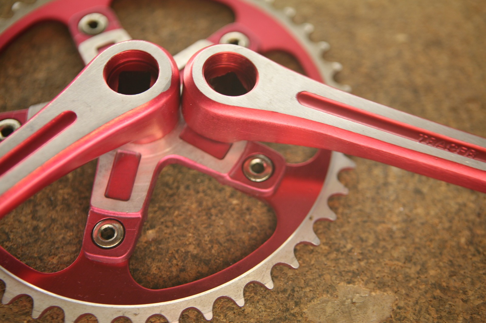 Retro Oldschool OG NOS NEW Tracer Red BMX MX cranks crankset chainset Takagi