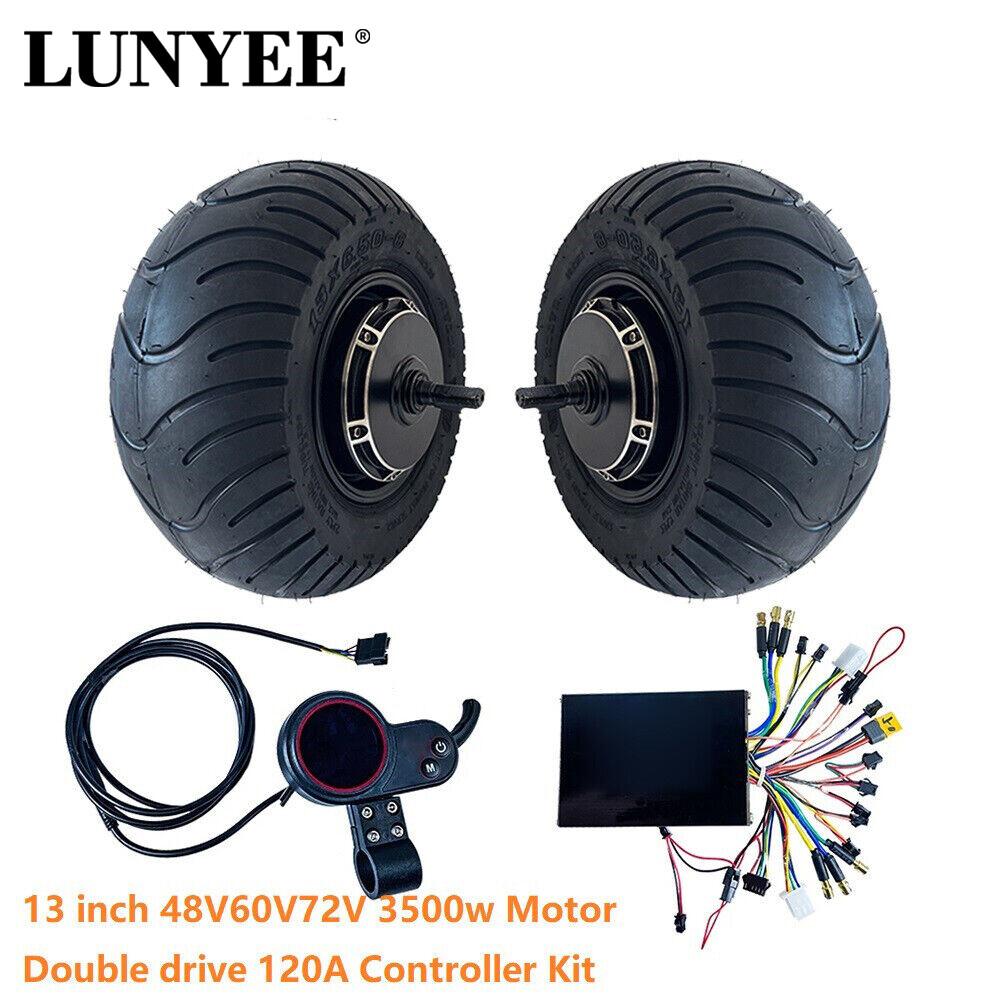13 inch Double Drive Hub Motor Kit 3500W 120A Electric Motorcycle Wheel Motor
