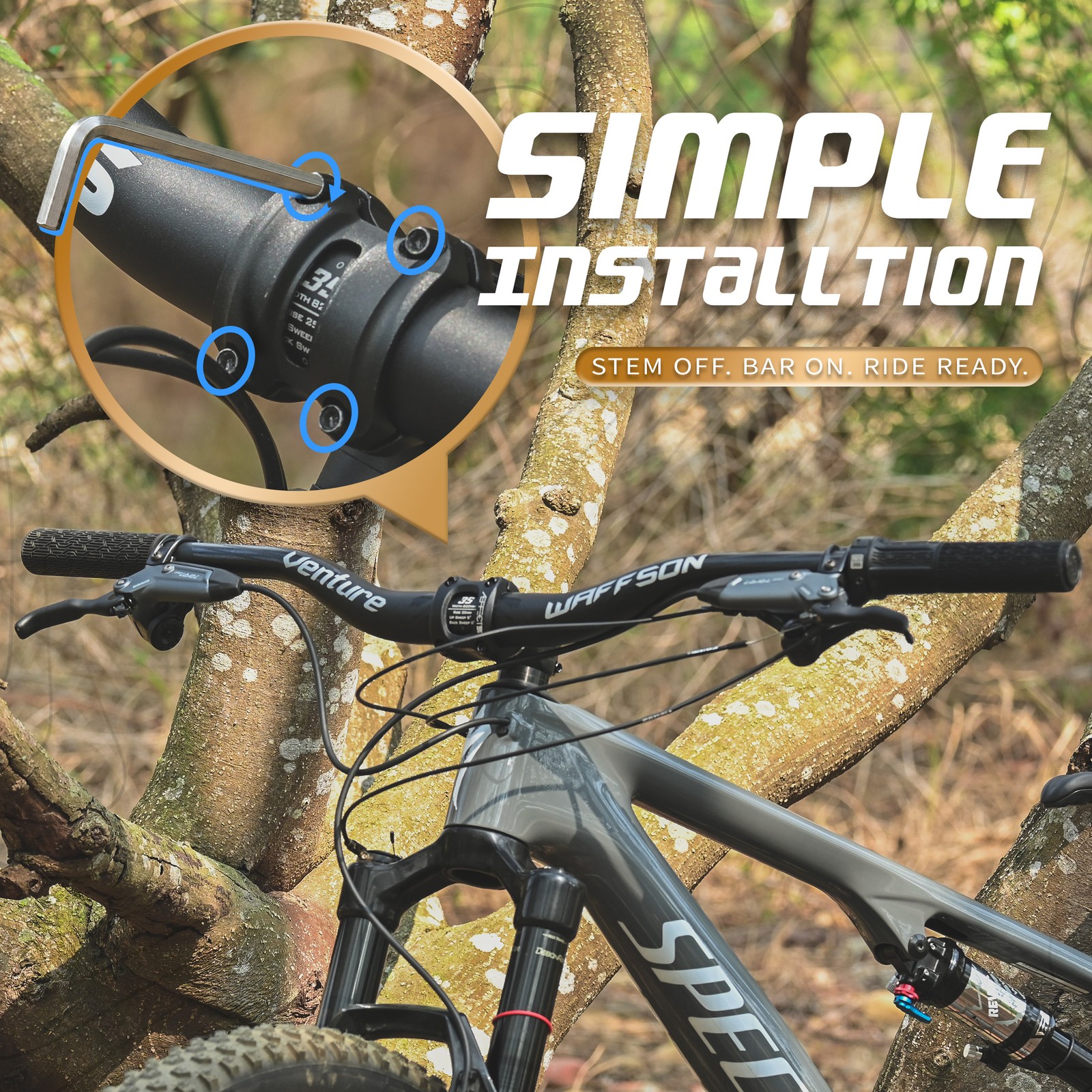WFS Venture 35 x 820mm Handlebar 35mm Rise, Orange