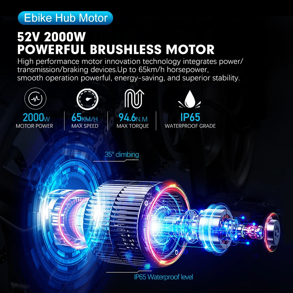 52V 2000W Bicycle Ebike Conversion Kit 20-29″ 700C Rear Rotate Hub Motor Wheel