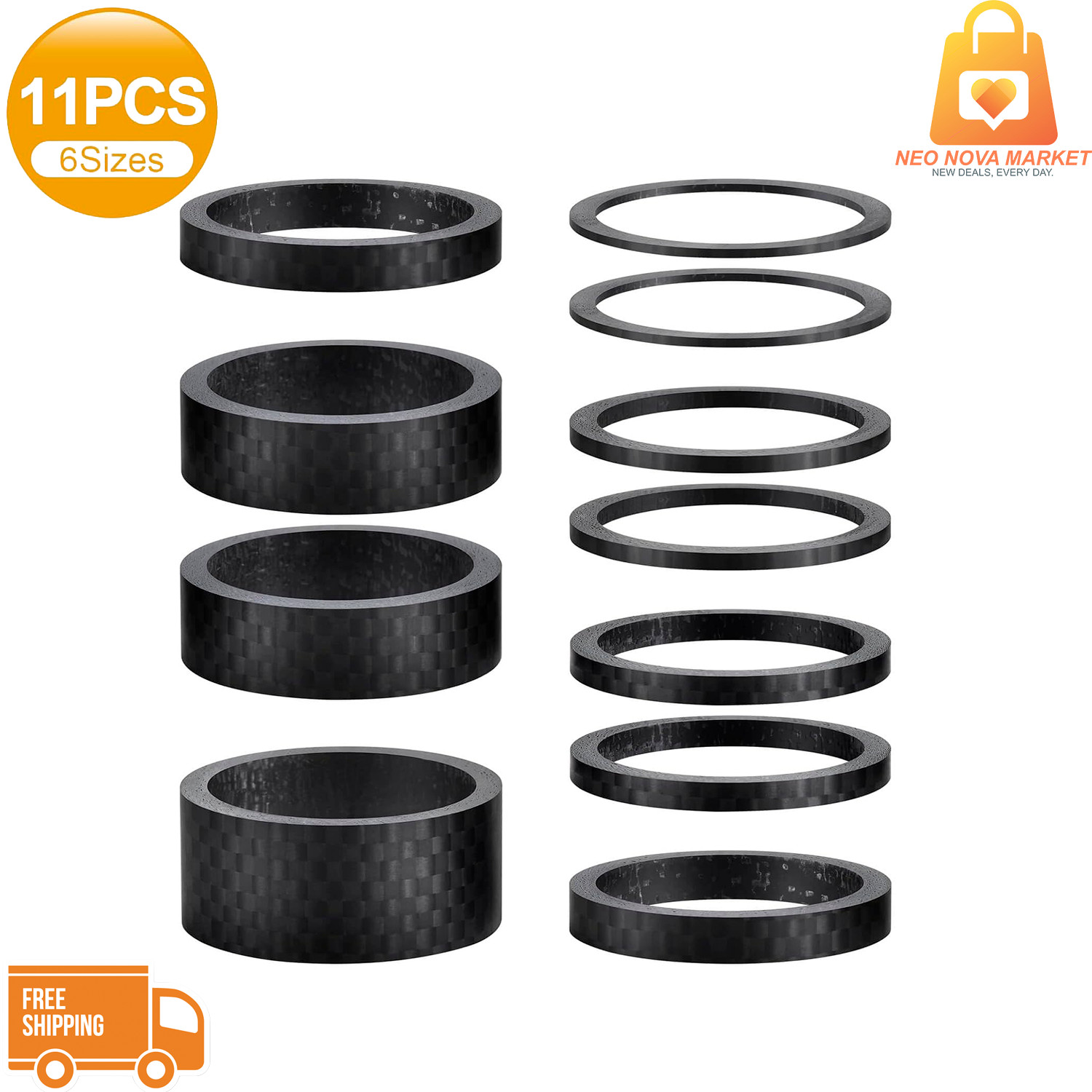 11PCS Bike Carbon Fiber Headset Spacers MTB Road Bicycle Stem Handlebar Spacer