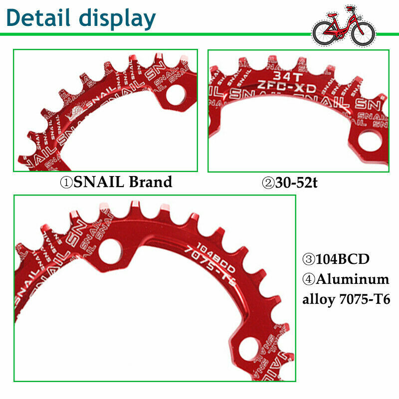 For Shimano MTB Crank 104BCD Single Crankset 30-42T Narrow Wide Chain Chainring
