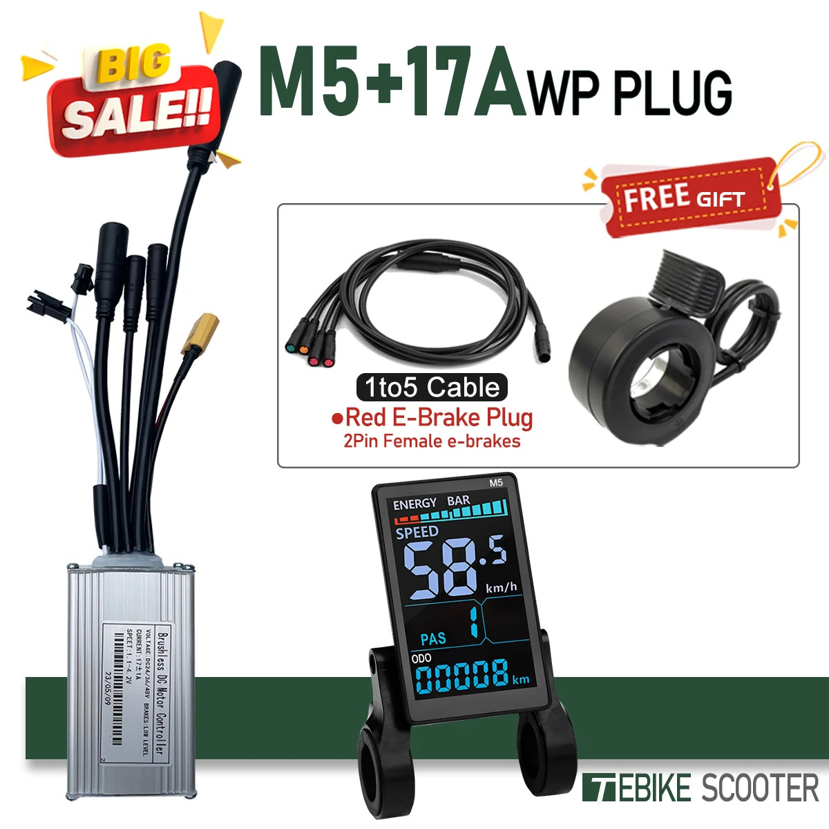 E-bike 3 Mode Sinewave Controller 17A 26A 30A 40A with Display 24V/36V/48V