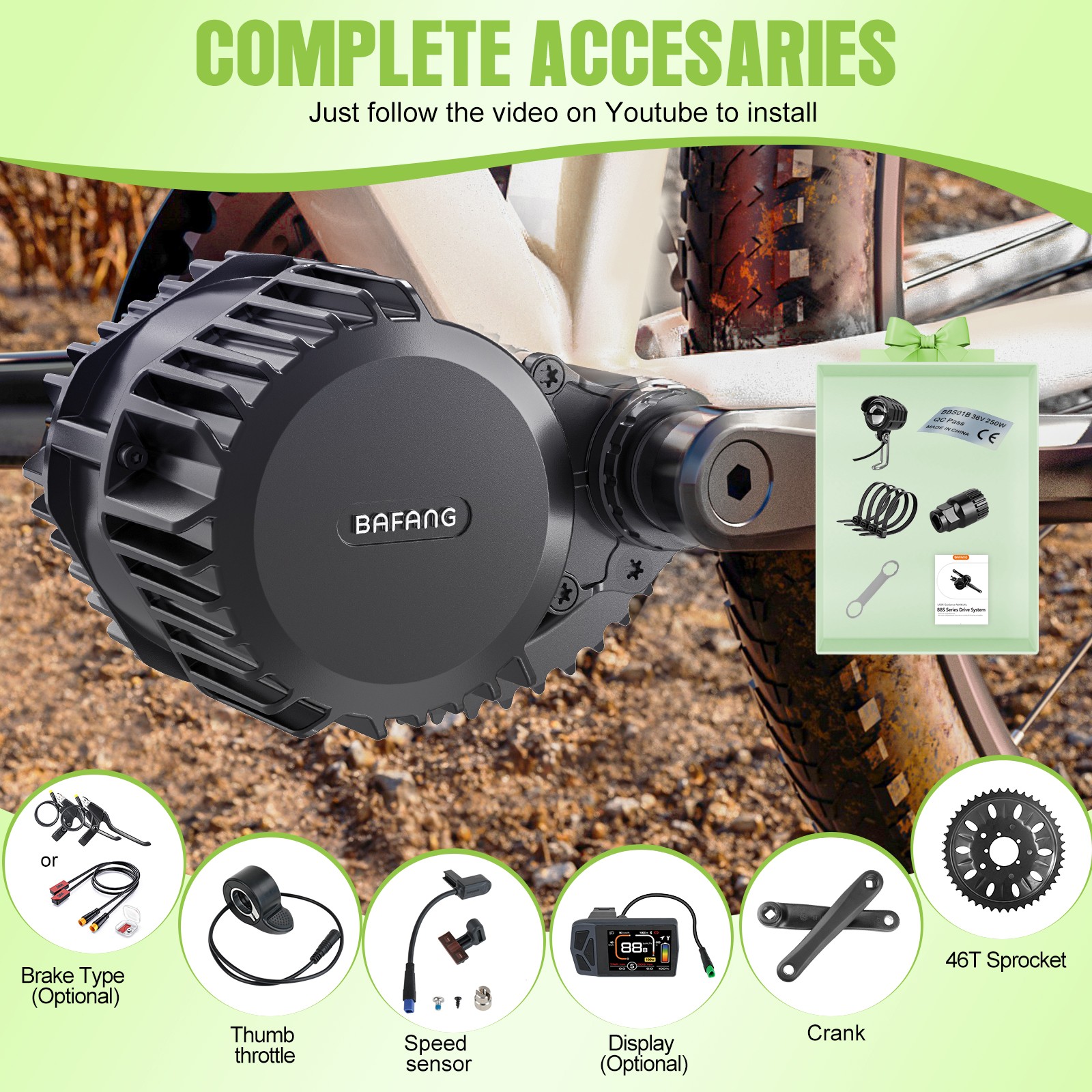 52V1000W BAFANG Mid Drive Motor Kit BBSHD DIY Ebike Conversion Kits 68-73mm US