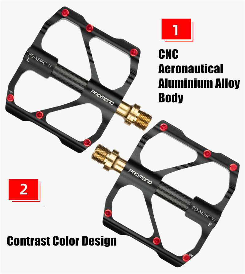 PROMEND 190g Carbon Titanium 3 Bearing Bicycle Pedals MTB Road Bike Pedals 9/16″