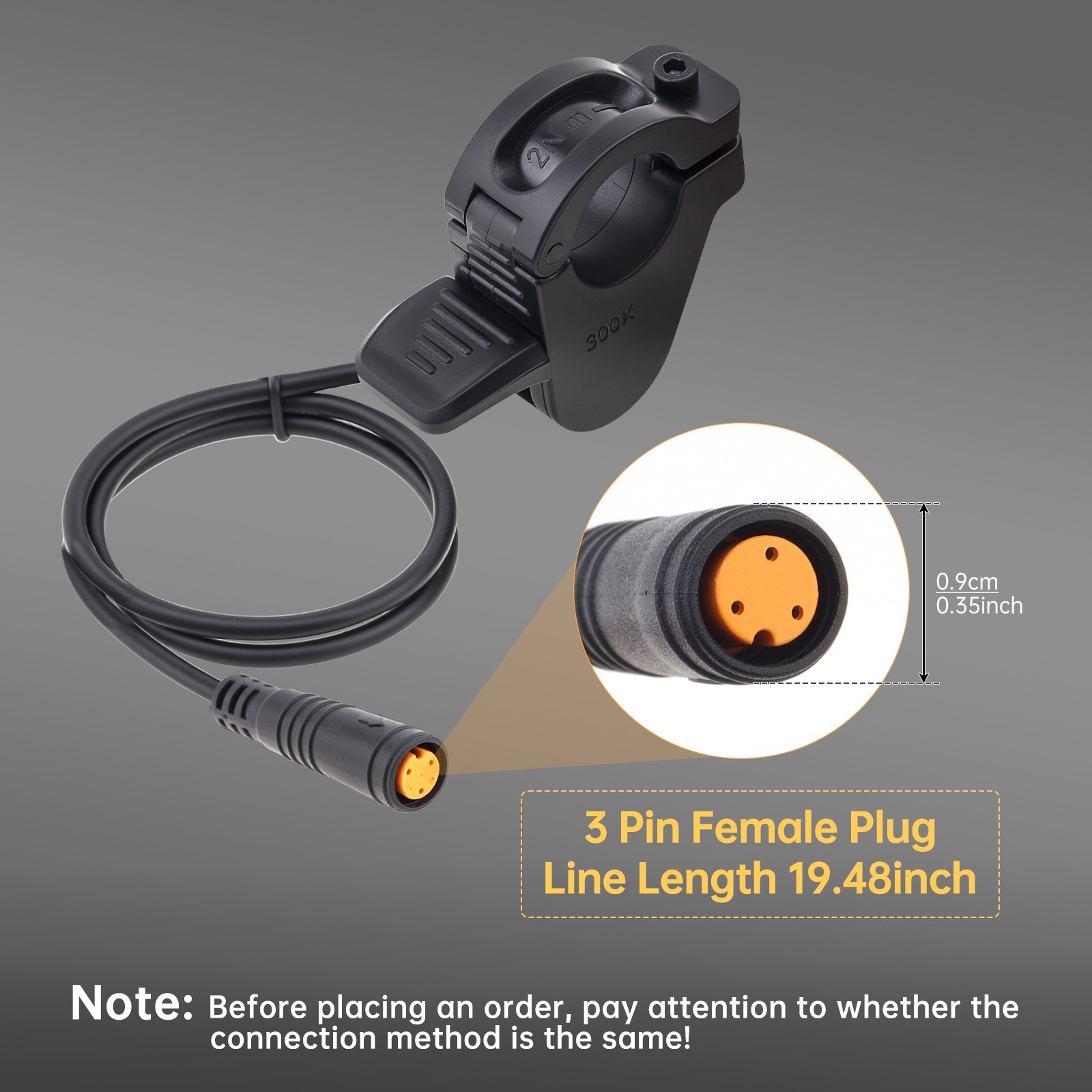 Electric Bike 3pin Female Thumb Throttle for Fit for BBS01/ BBS02B Mid Motor