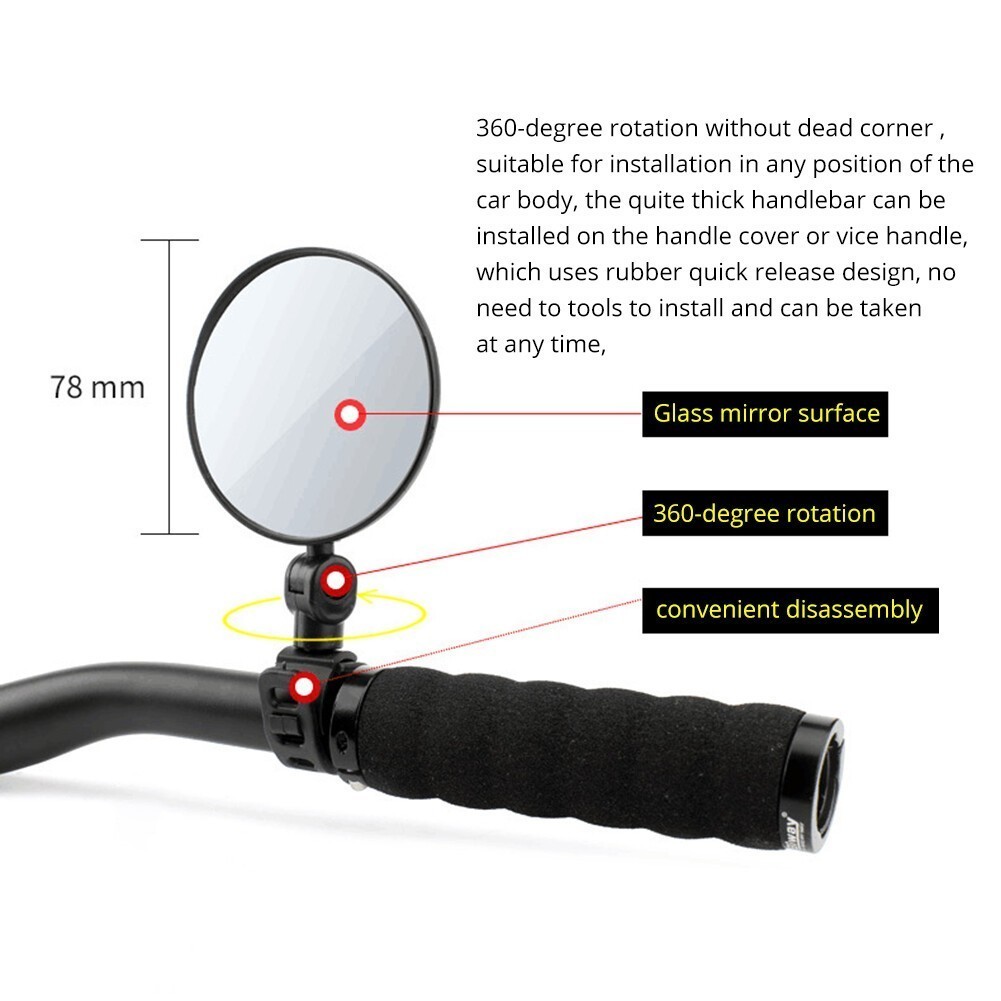 Ebike Bike Handlebar Mirror – Rotatable And Adjustable Wide Angle Rear Rearview