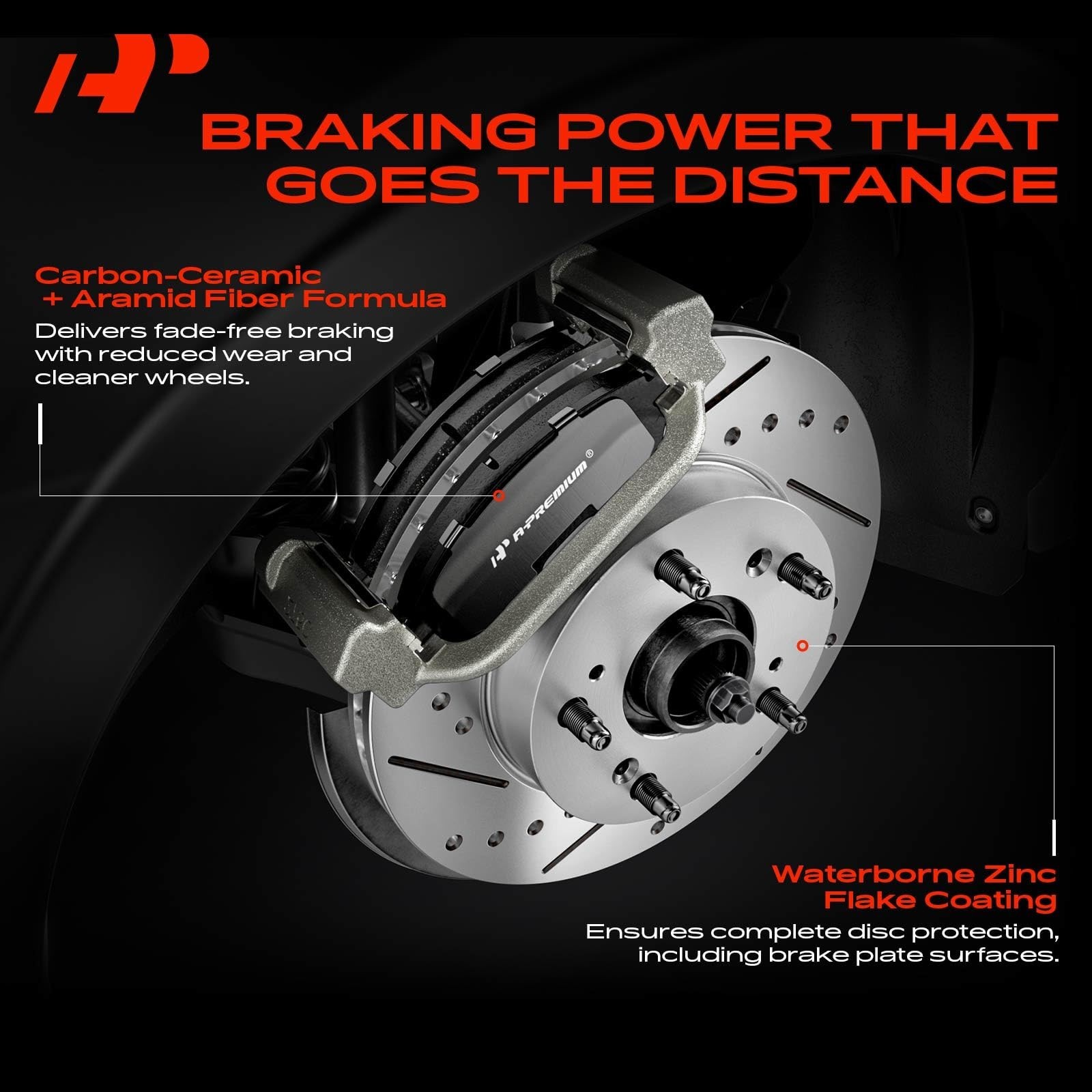 A-Premium 13.86 in (352mm) Rear Drilled and Slotted Disc Brake Rotors + Ceram…