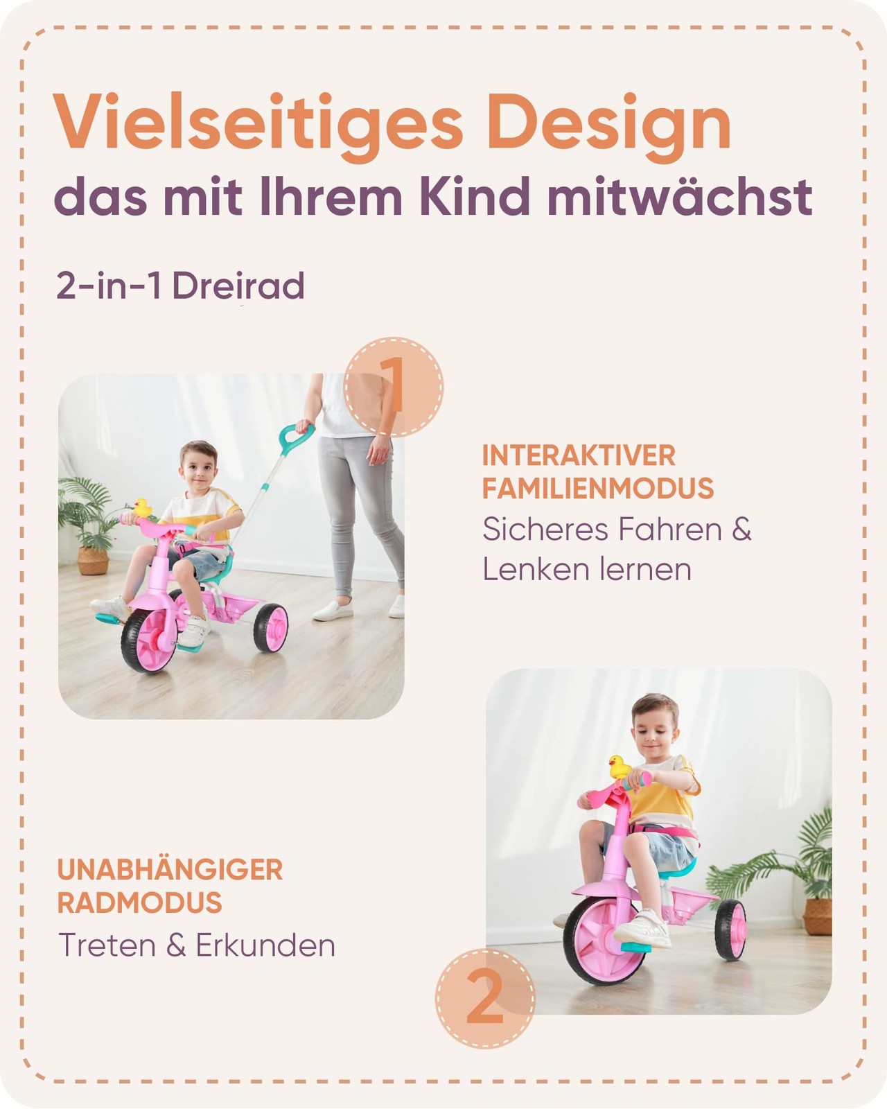 2 in 1 Tricycle from 18 Months to 3 Years, Kids Tricycle with Improved EvaRä…