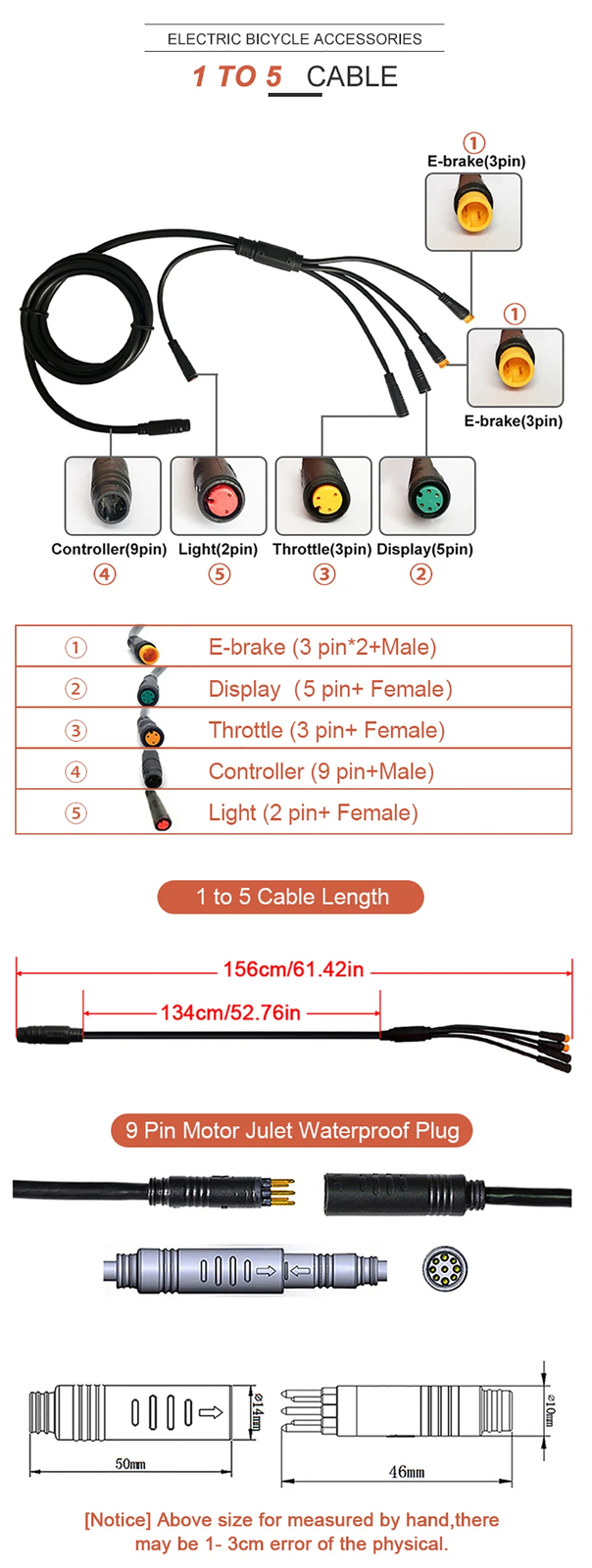 Electric Bike Controller 48V 1000W 30A Brushless Sinewave Controller with Light