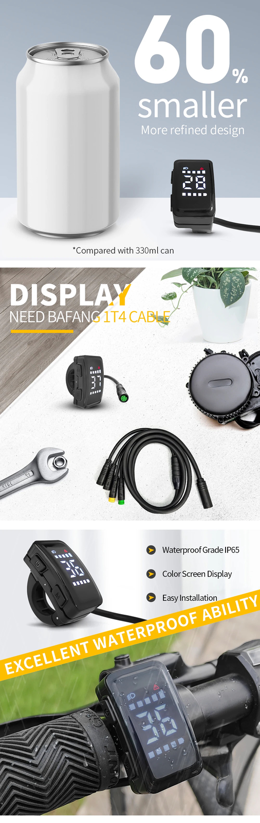 Display E-bike Intelligent LCD Screen Waterproof for BAFANG BBS02B BBS01B BBSHD