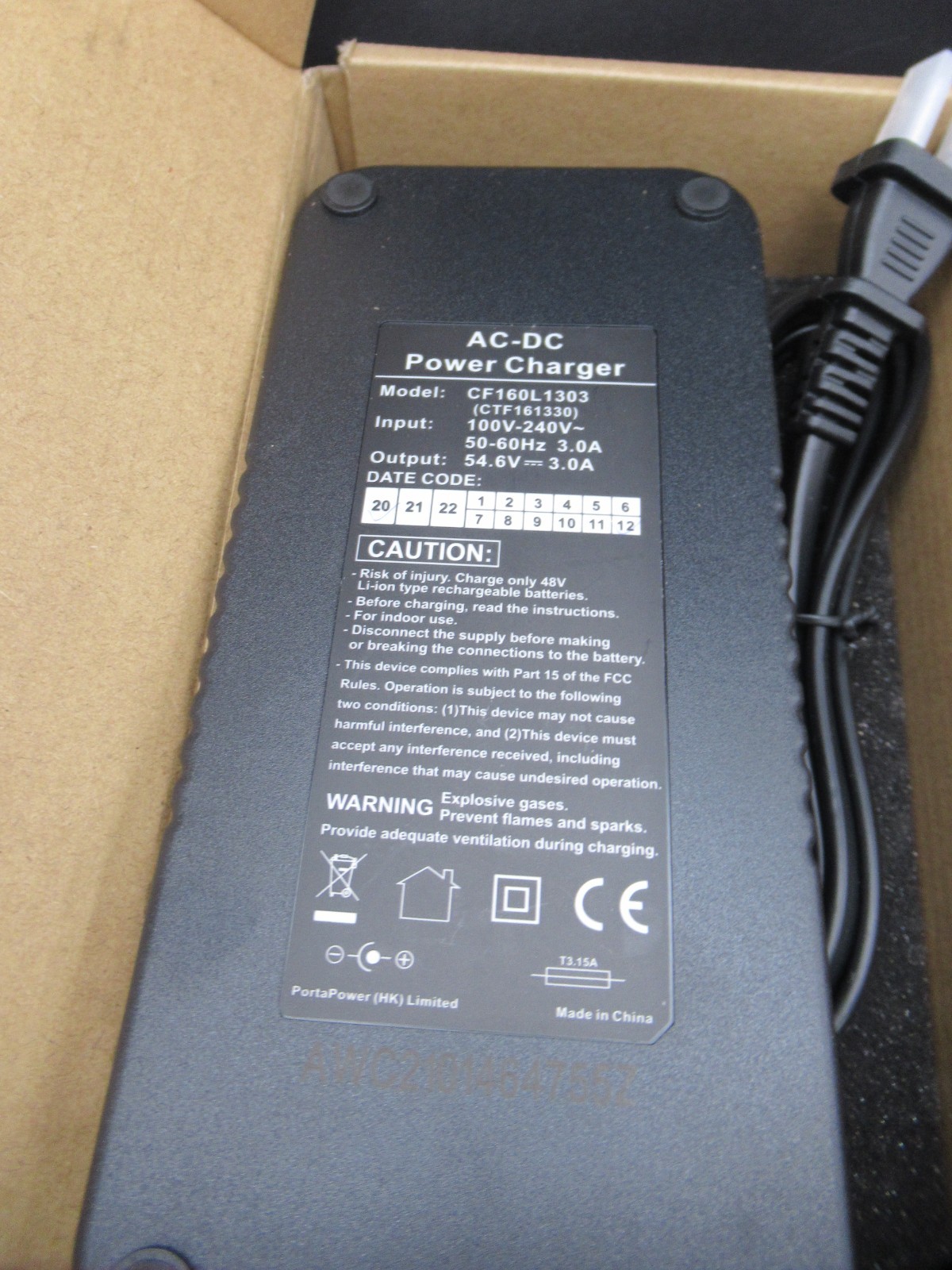 Fuell Freego E-Bike Battery Charger 48v (54.6V-3.0A) (Expedited Shipping)