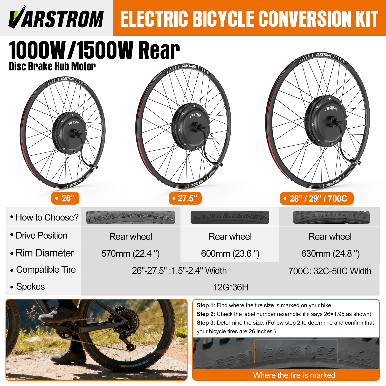 48V1000W Rear Wheel Hub Motor Kit 26″27.5″700C Electric Bike Conversion Kits US