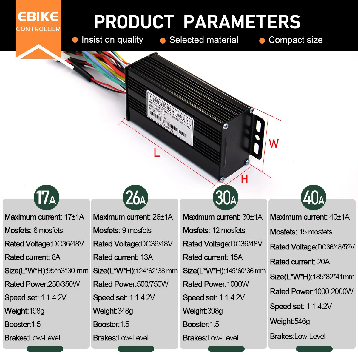 Ebike Sinewave 3 Mode 17A26A30A40A Controller+Color UKC1 Display 250-2000W Motor