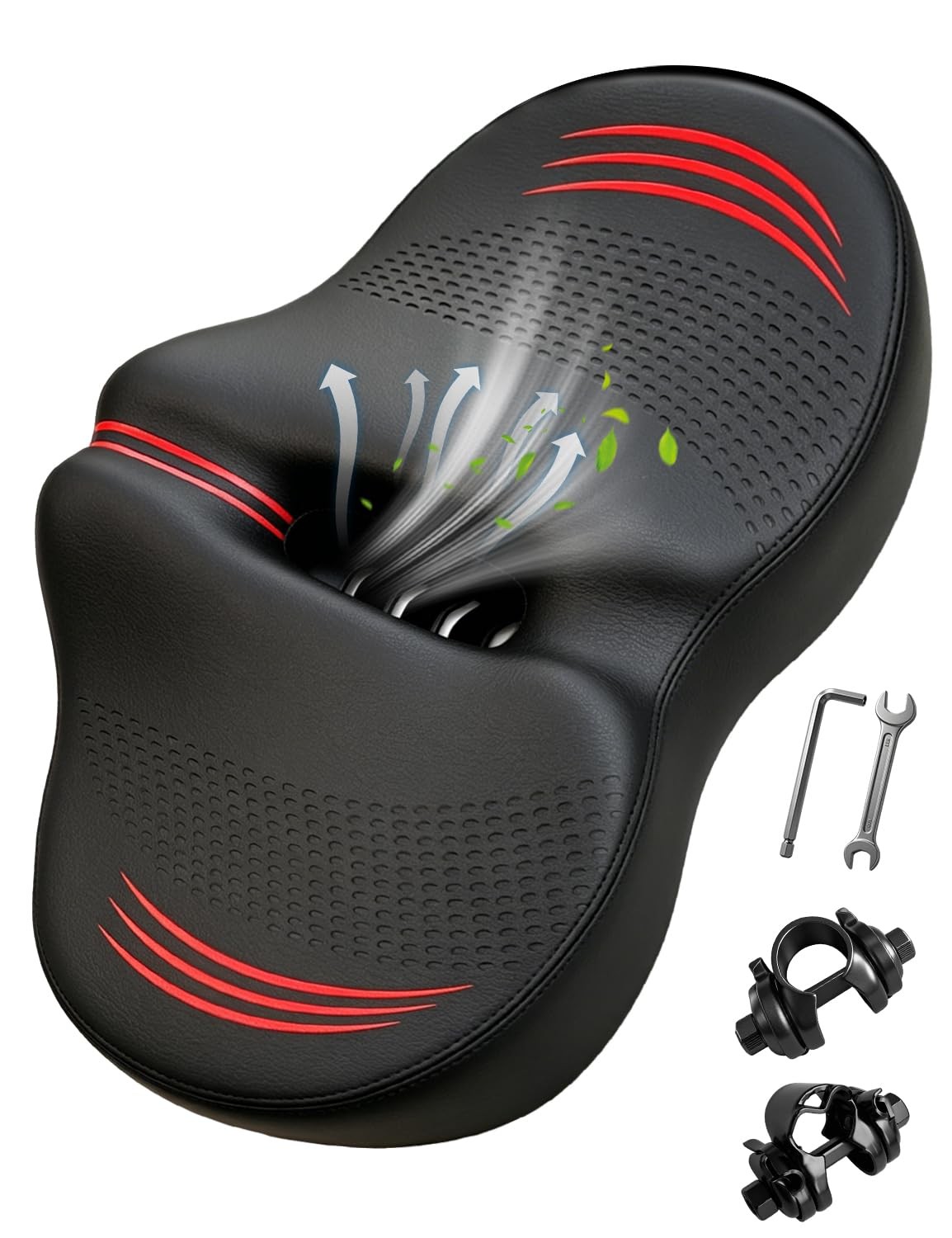 Noseless Oversized Bike Seat Replacement, NEW Comfortable Extra Wide 13.6″ Pa…
