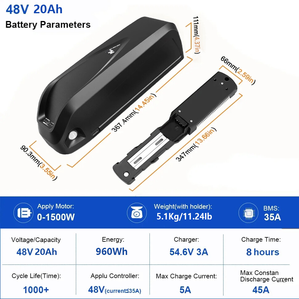 48V 20Ah Hailong Batterys for 200W-1000W Ebike Electric Bike Li-ion Batterys BMS