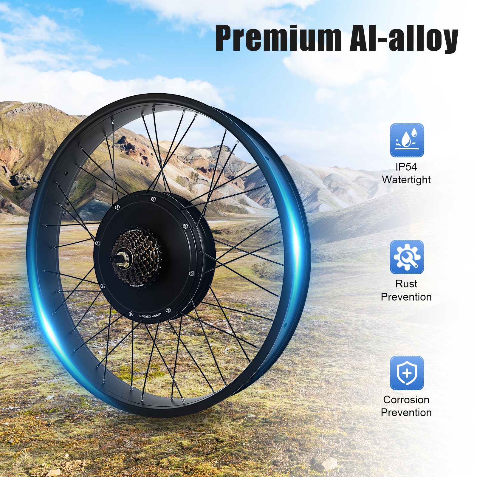26″ 48V 1500W E-Bike Motor Rear Hub Wheel Fat Tire Electric Bike Conversion Kit
