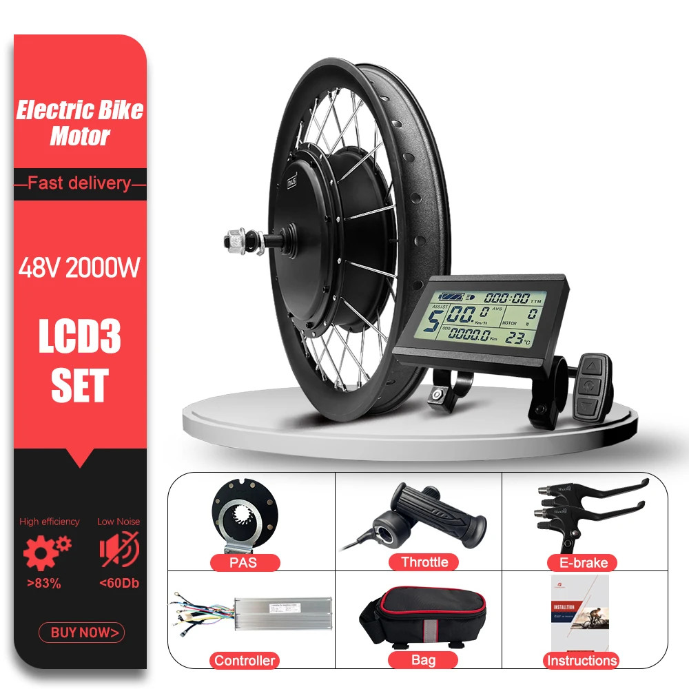 Mountain Electric Bike Conversion Kit 48V 2000W Brushless Rear Hub Motor Wheel