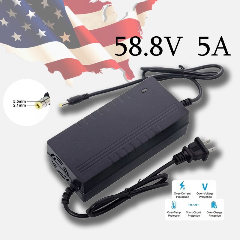 58.8V5A Char ger Adapter DC5.5*2.1 Plug Fast Charge For 48V Ebike Li-ion Battery