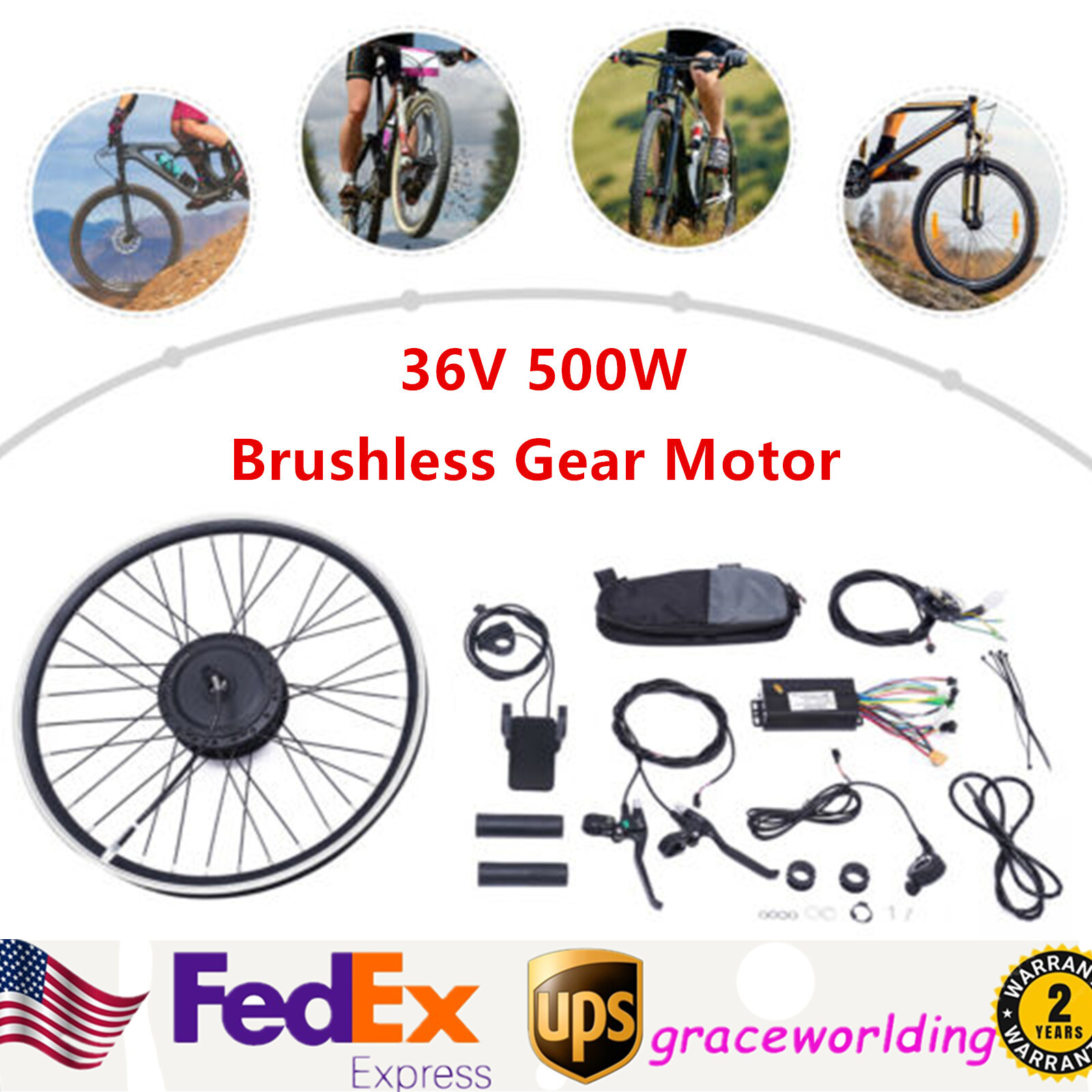 24 Inch 500W 36V LCD Ebike Front Wheel Electric Bicycle Hub Motor Conversion Kit