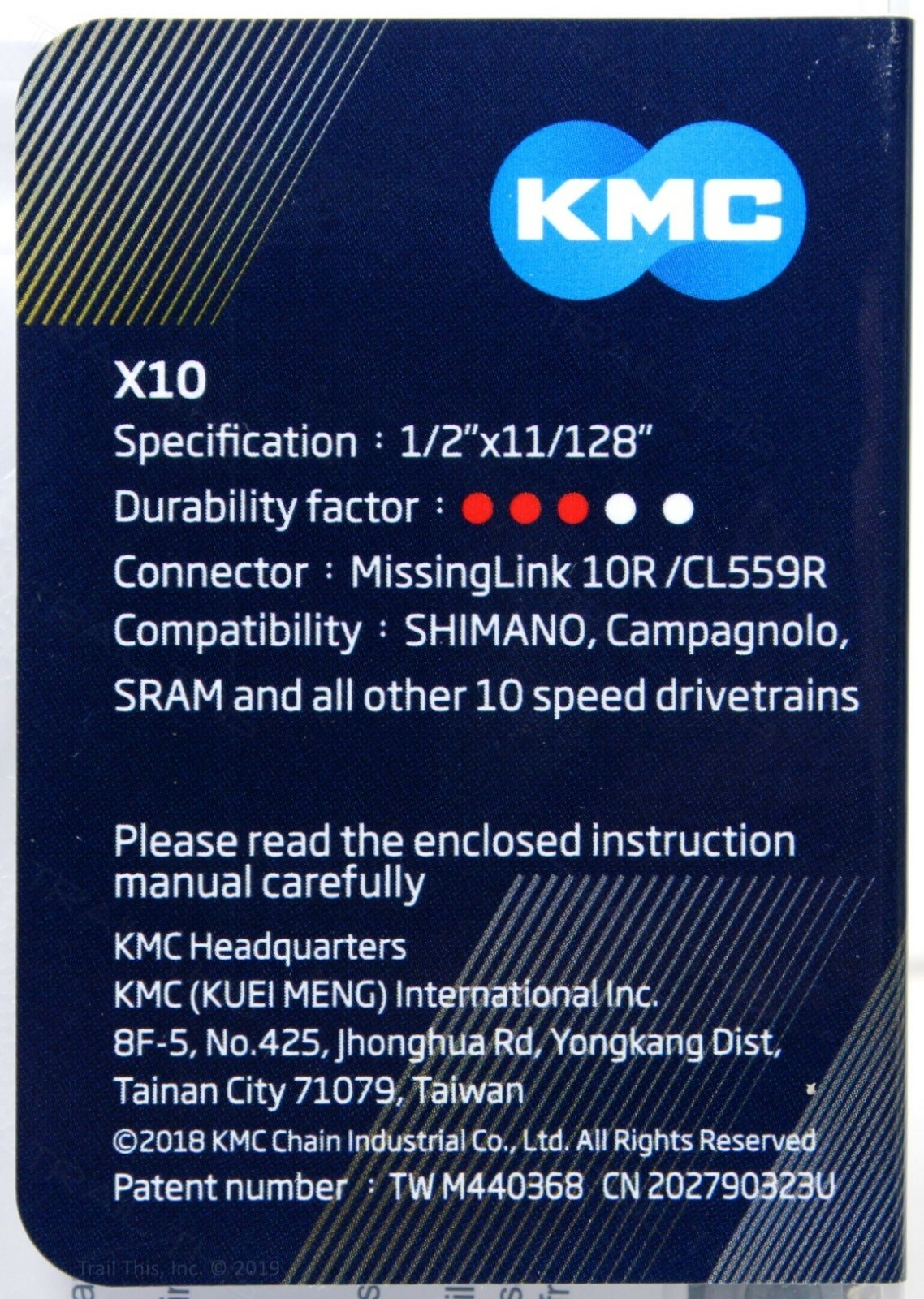 KMC X10 10-Speed 116L Black & Silver Bike Chain Road MTB X10.93 fit Shimano SRAM