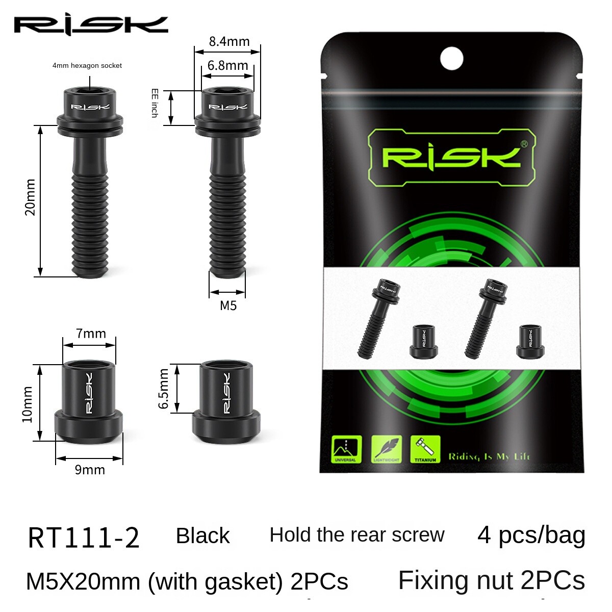 RISK Bicycle Carbon Stem Bolts M5x18mm M5x20mm Titanium Fastener Screw with Nut