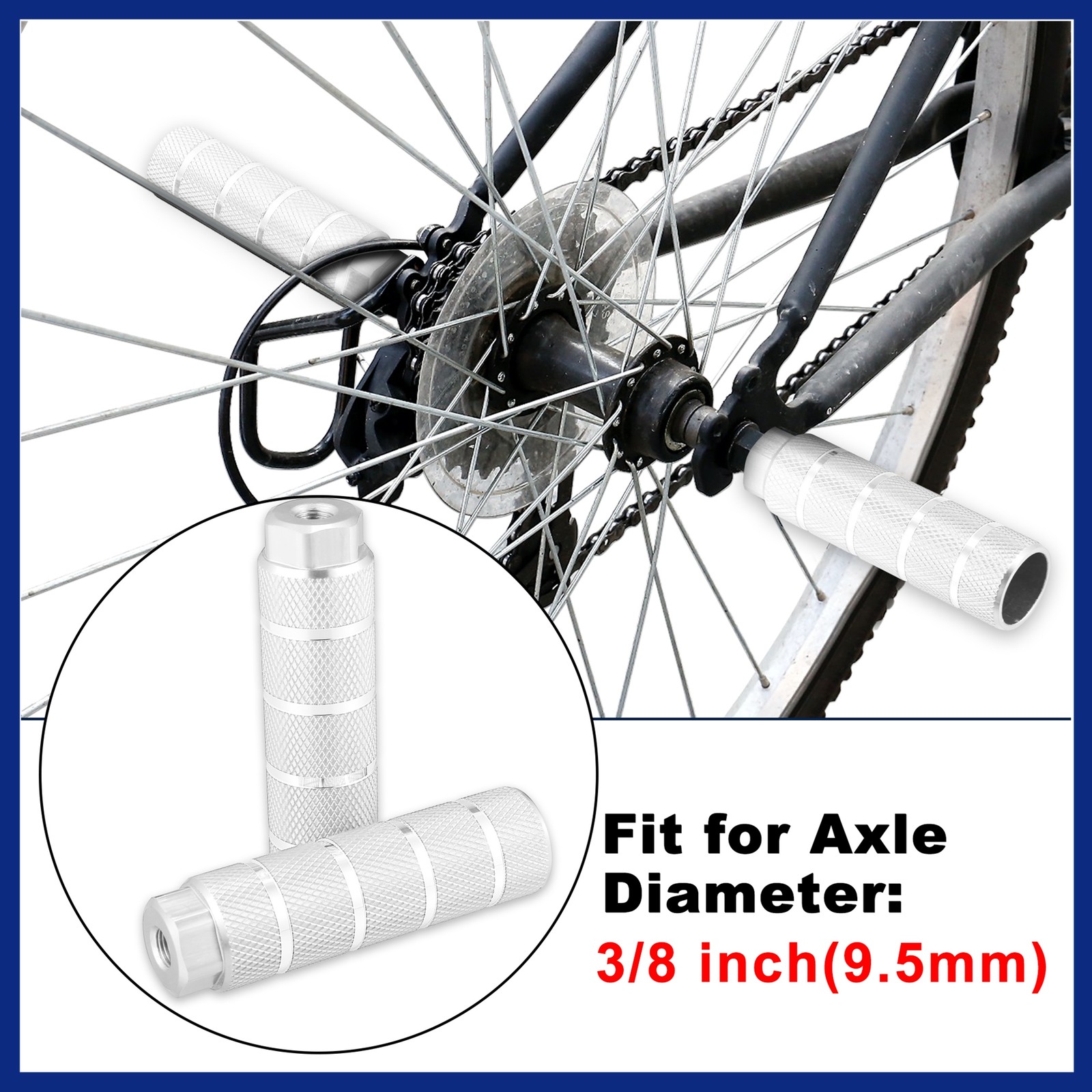 4 Pcs Aluminum Alloy BMX MTB Bike Rear Foot Peg Silver Tone Fit 3/8In Axle