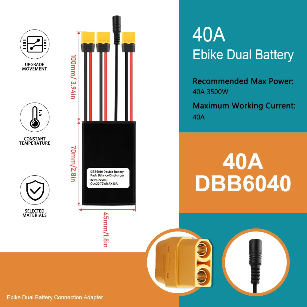 Ebike Dual Battery Connection Adapter XT60 Switcher 20V-72V 10V-100V 20A/30A/40A