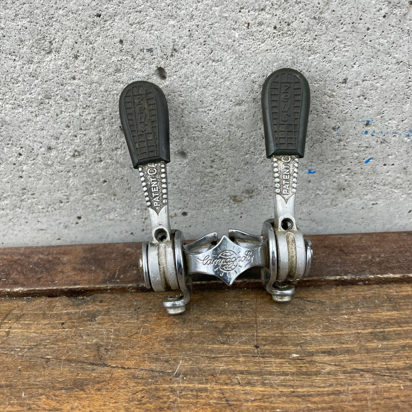 Vintage Campagnolo Record Down Tube Shifter Set Zeus Covers Shift Lever Clamp