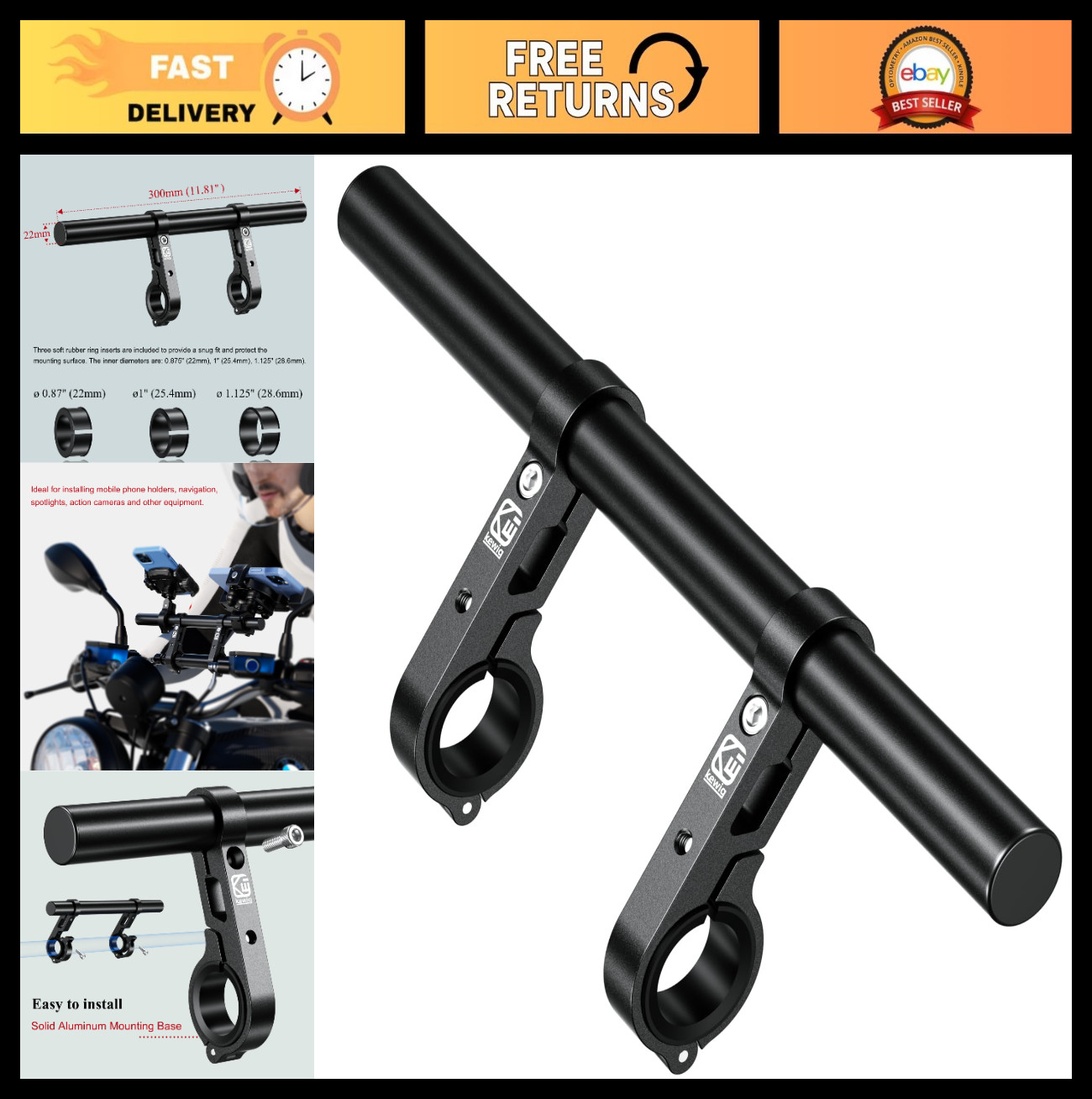 Handlebar Extender 11.81″ Cross Bar for Bike, Motorcycle, Scooter, ATV – Aluminu