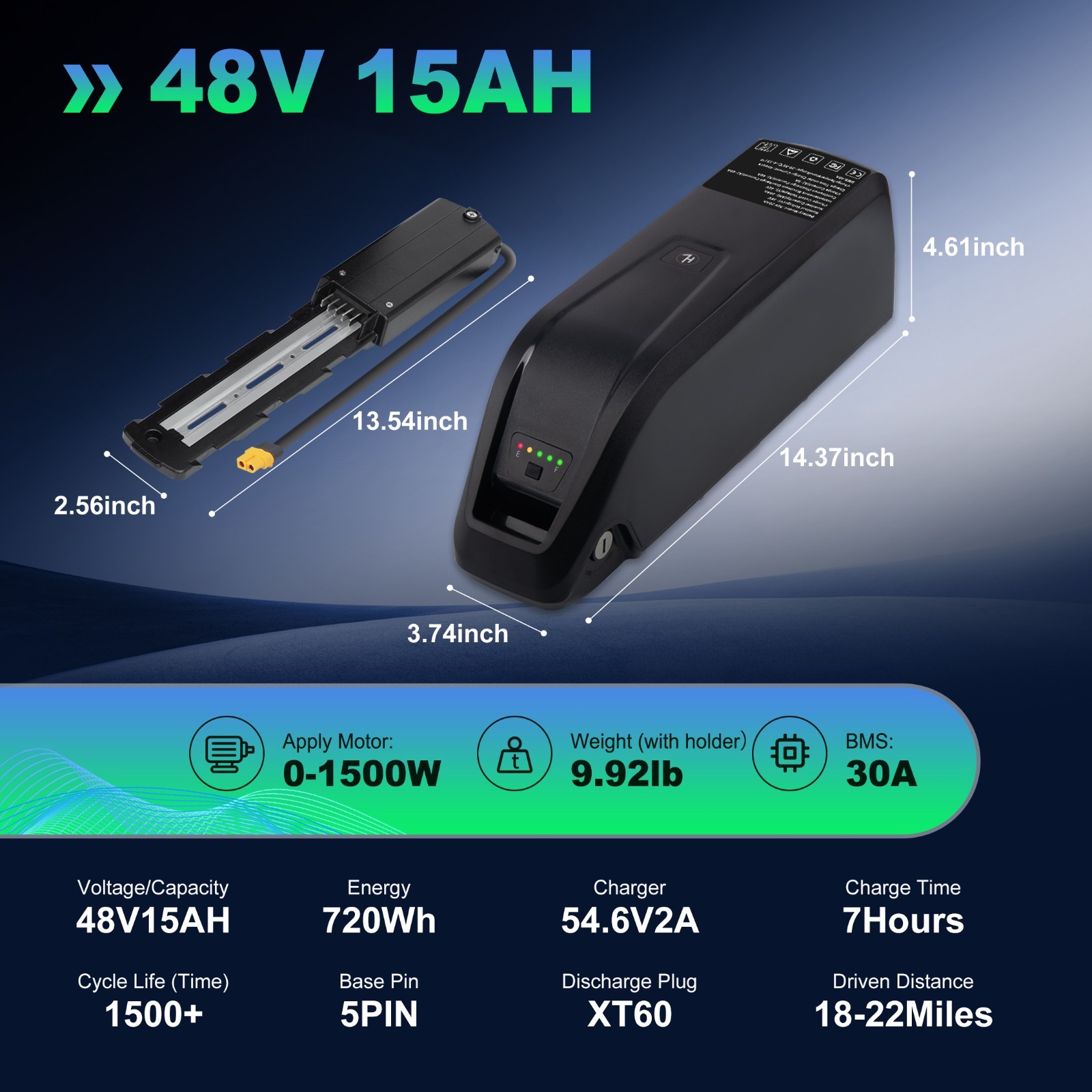 52V 48V 36V 10Ah 15Ah 20Ah Electric Bicycle Ebike Lithium Battery Rechargeable