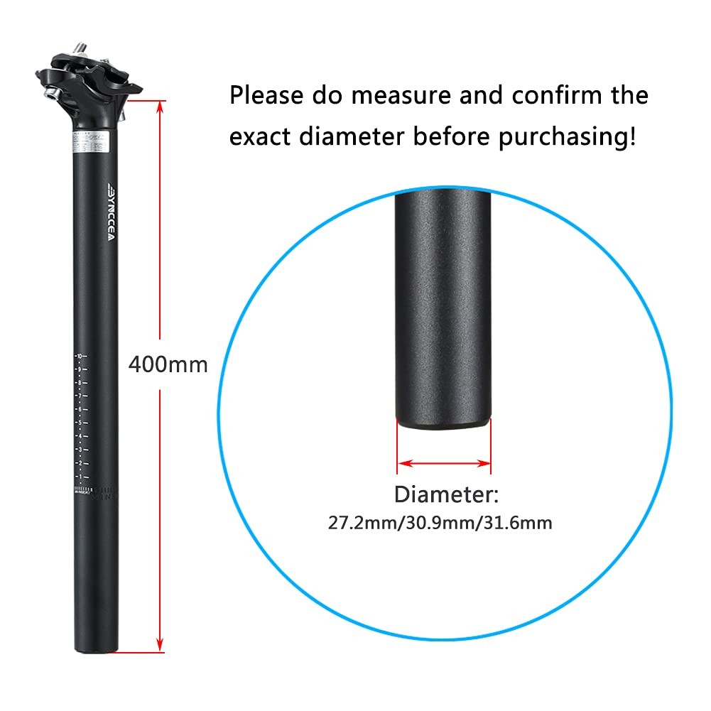 Bike Seat Post Aluminum Alloy Bicycle Adjustable Seatpost Long Tube Rod Black