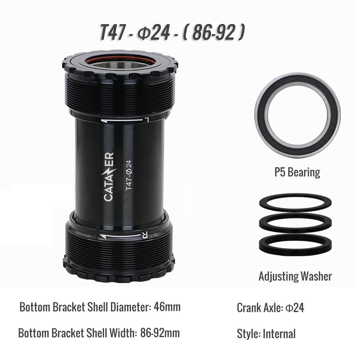 Road Bike T47 Bottom Bracket, 24/29/30mm Crank Spindle Ceramic Bearings Threa…
