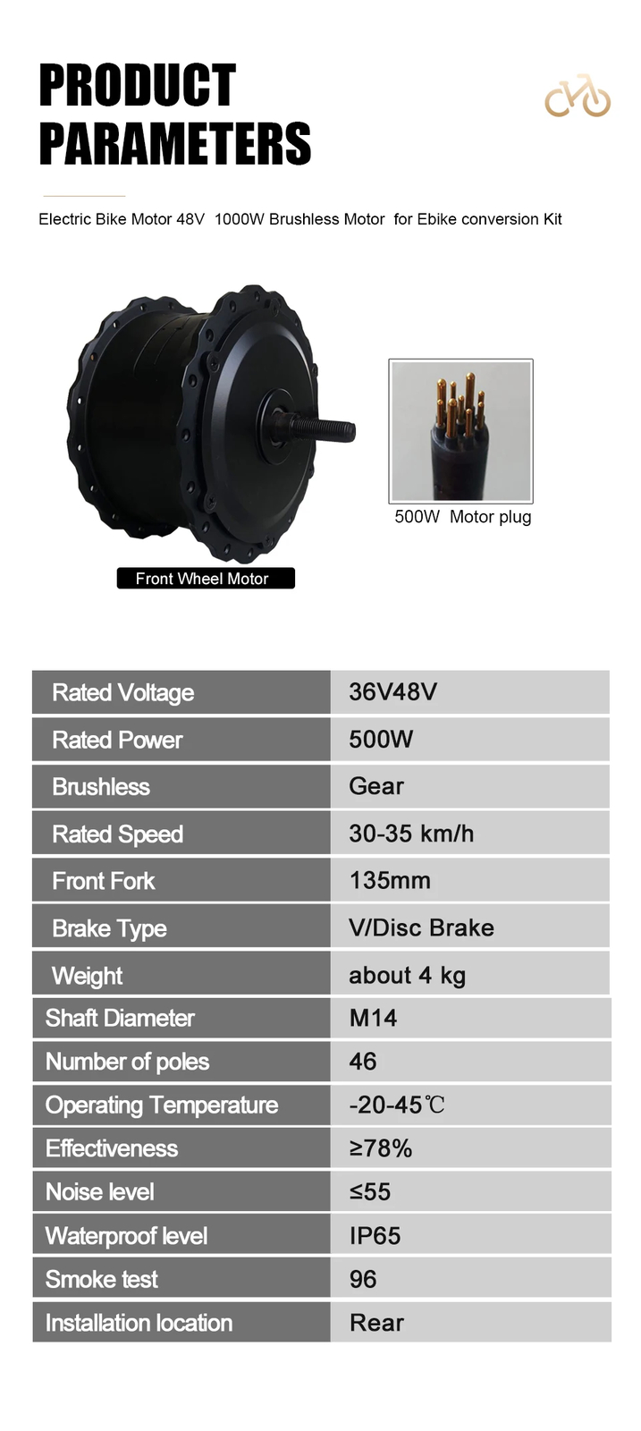 36V 48V 500W 20 24 26×4.0in Snow/Beach Fat E-Bike Conversion Kit Front Hub Motor