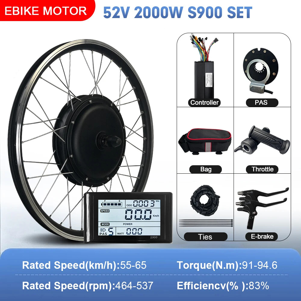 52V 2000W Electric Bicycle Conversion Kit Brushless Rear Rotate Hub Motor Wheel