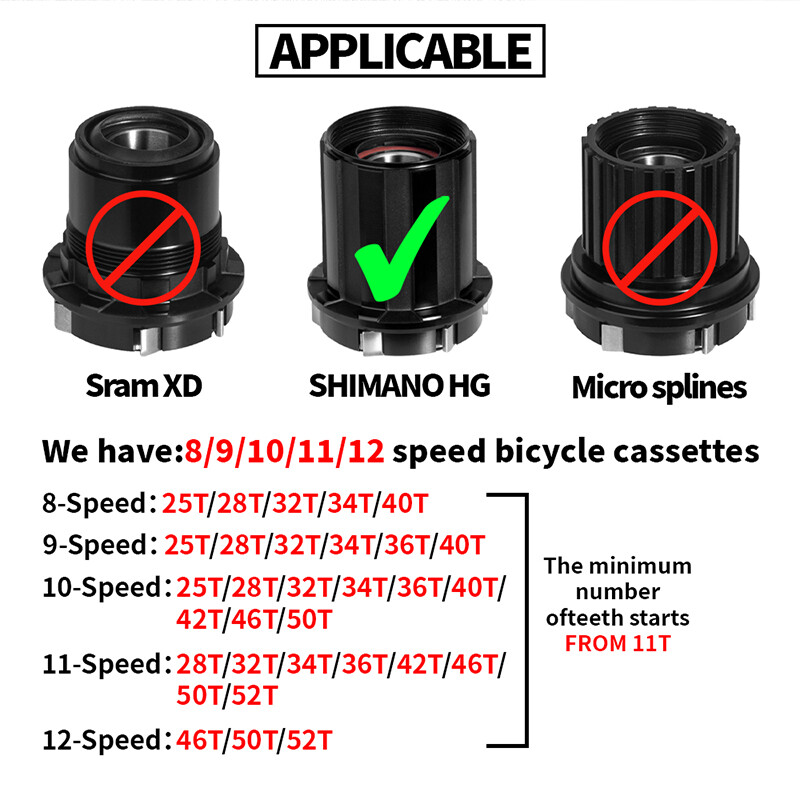 for Shimano SRAM KMC 8/9/10/11/12 Speed 11-52T Bike Cassette 116/126 Links Chain