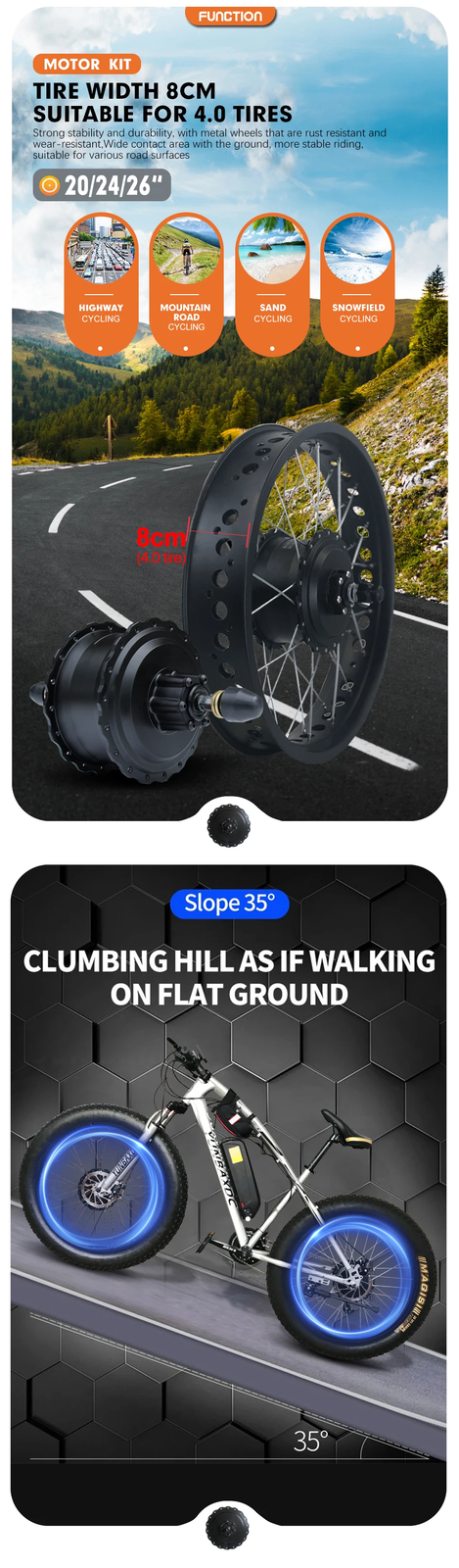 36V 48V 500W 20/24/26in Snow E-bike Fat Tire Brushless Rear Cassette Hub Motor