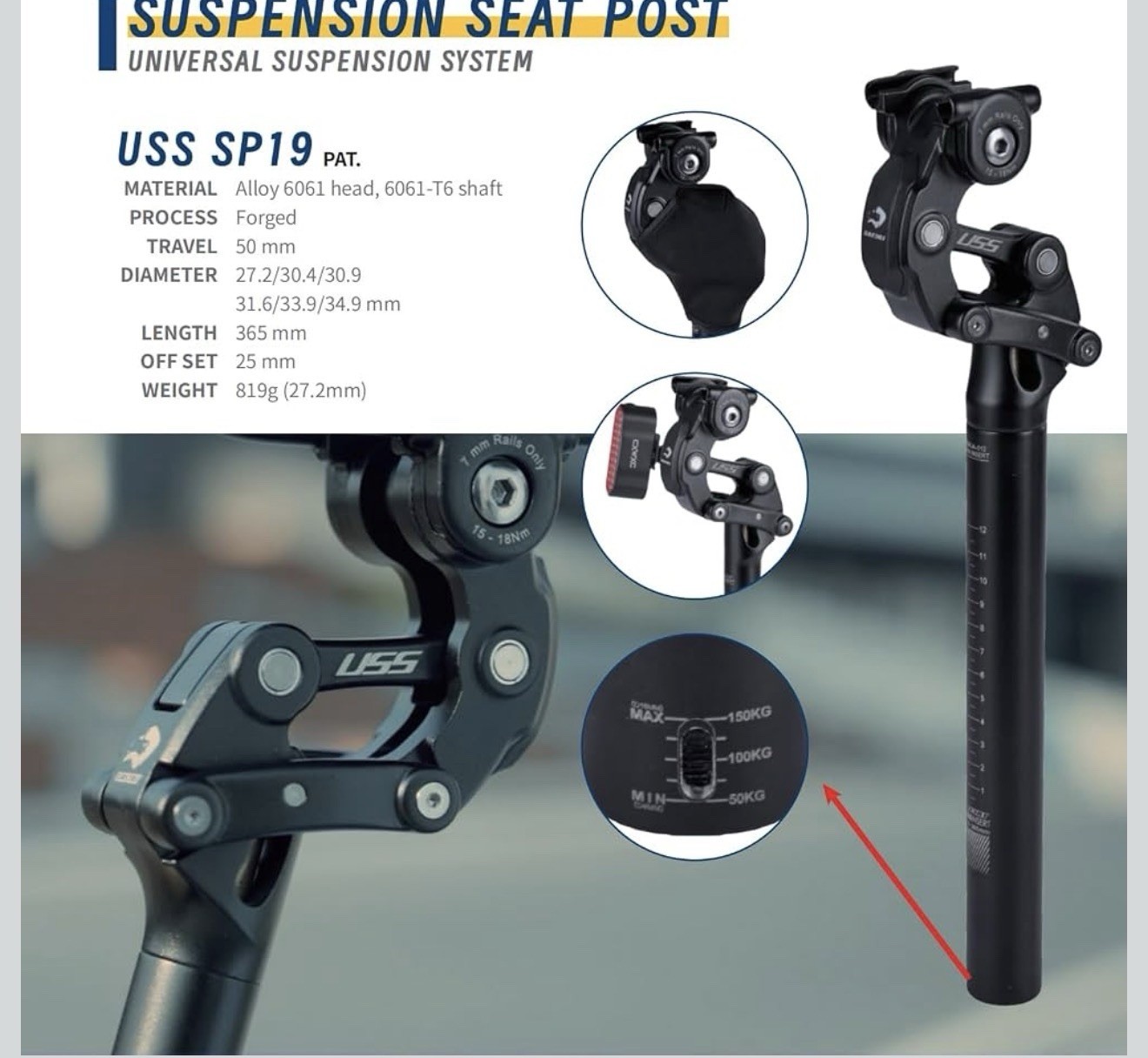 SAFORT SP19 Suspension Seatpost 30.9mm x 365mm Aluminum Alloy Black