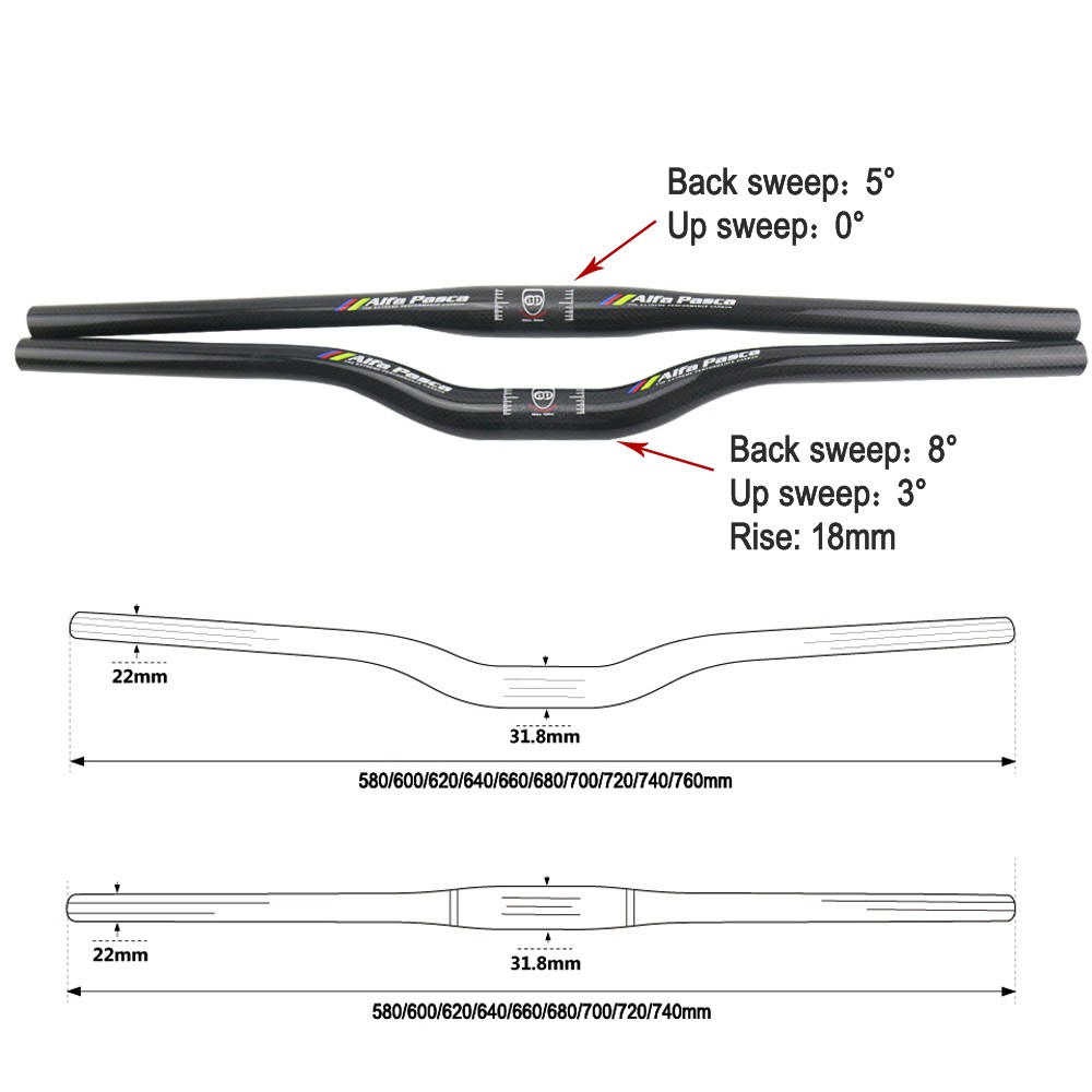 MTB Handlebar Integrated Stem Carbon Fiber 1-1/8″ 28.6 Mountain Riser Handle Bar