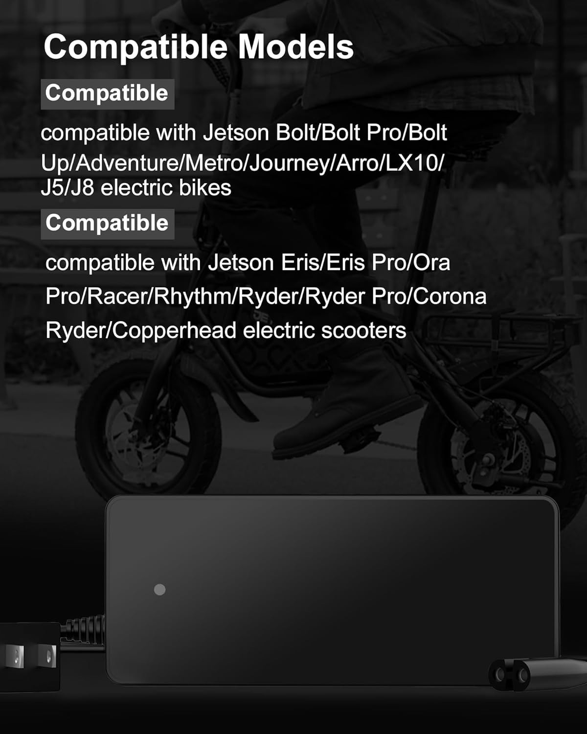 Compact 42V Charger for Jetson Bolt, Adventure, & Racer Models – Safe & Reliable