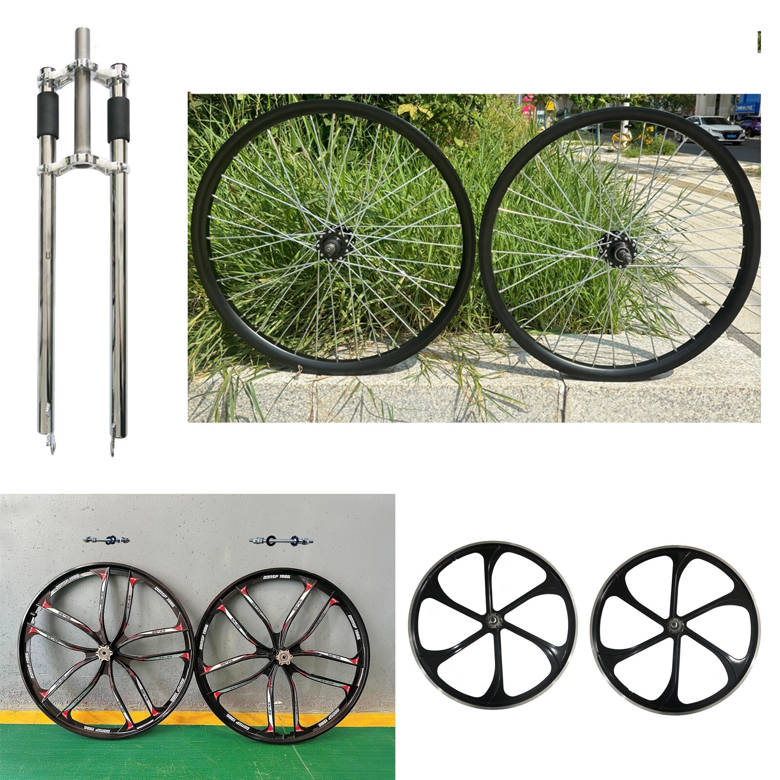 DONSP1986 26″ Bike Triple tree Fork, 1-1/8″ Threadless w/ Mag/ Spoke Wheel Rim